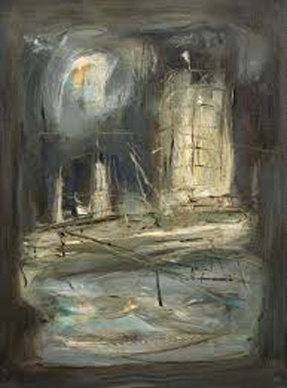 Gasometro sul Tevere (Notturno) (dipinto) di Stradone Giovanni (sec. XX)