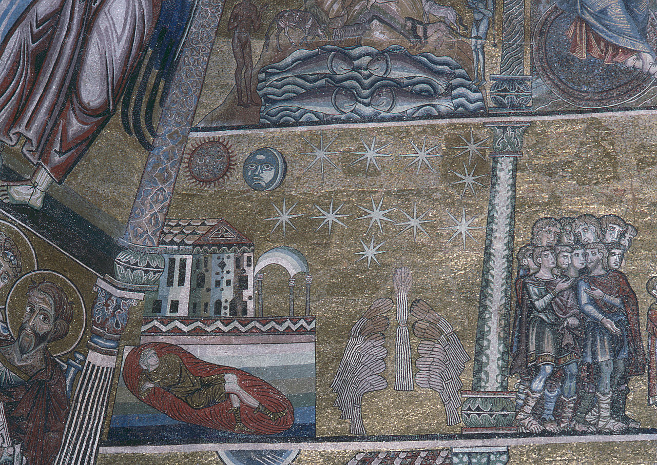 primo e secondo sogno di Giuseppe (decorazione musiva) di Coppo di Marcovaldo (maniera) - bottega fiorentina (fine sec. XIII)