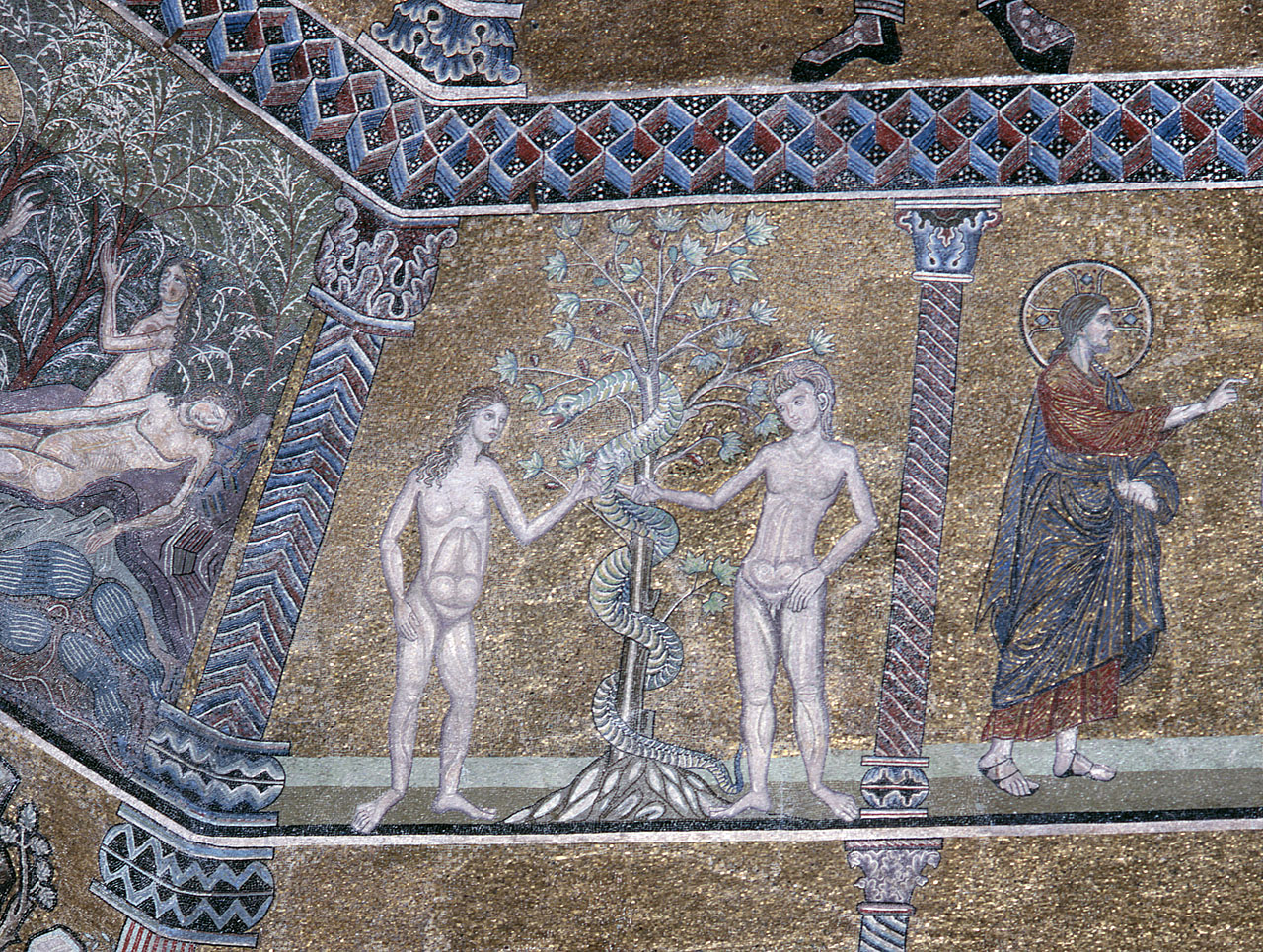 tentazione e caduta di Adamo e Eva (decorazione musiva) - bottega fiorentina (secc. XIII/ XIV)