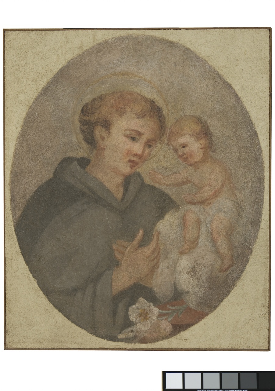 Sant'Antonio da Padova con il bambino (dipinto murale staccato) - ambito fiorentino (secc. XVII/ XVIII)