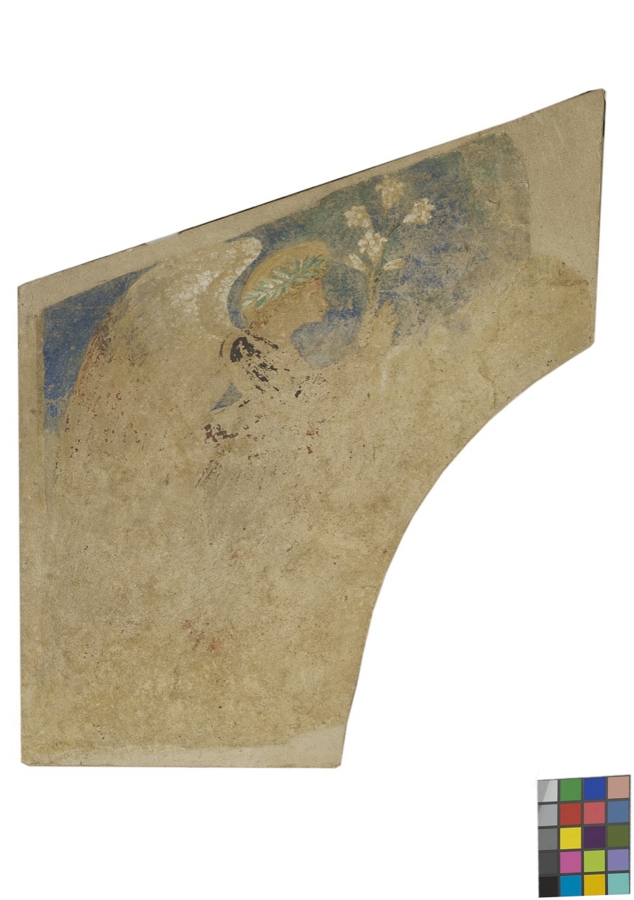 angelo annunciante (dipinto murale staccato) - ambito fiorentino (fine/ inizio secc. XIV/ XV)