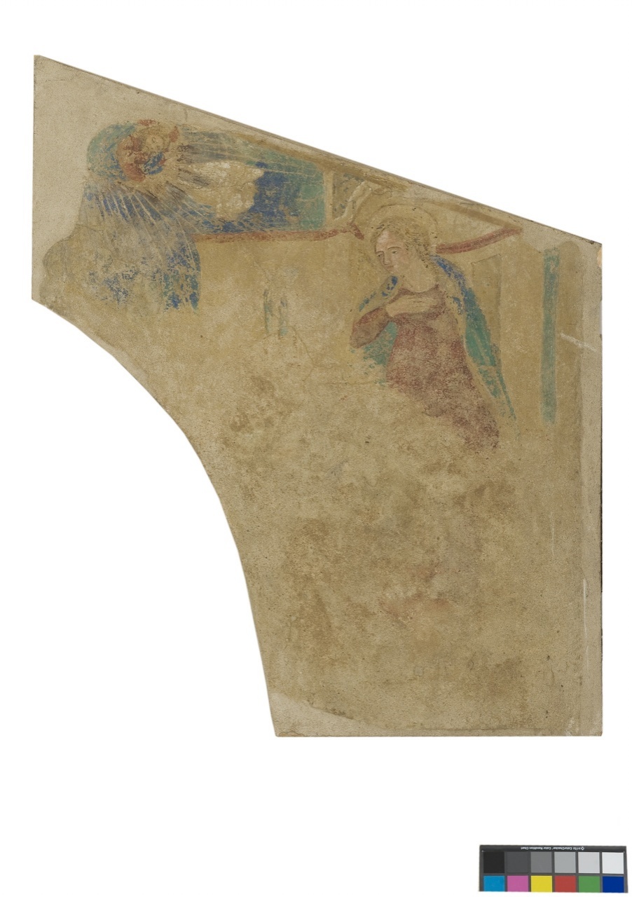Madonna annunciata (dipinto murale staccato) - ambito fiorentino (fine/ inizio secc. XIV/ XV)