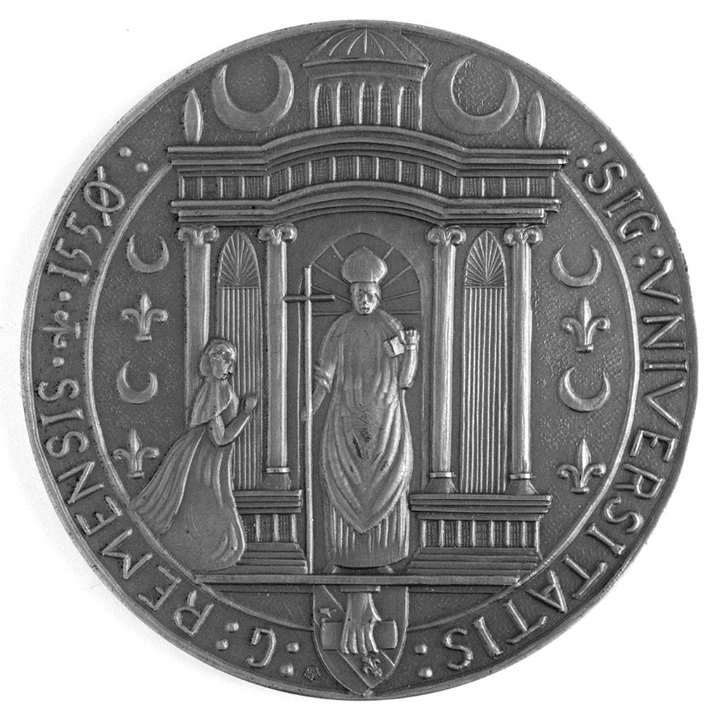 simboli dell'universita' di Reims (medaglia) - produzione francese (sec. XX)