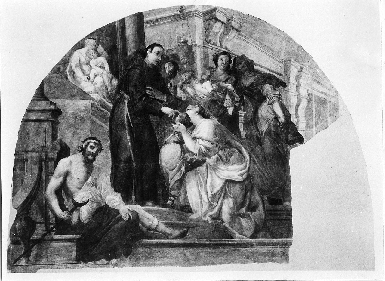 San Salvatore da Horta guarisce i malati (dipinto murale) di Romei Giuseppe (sec. XVIII)