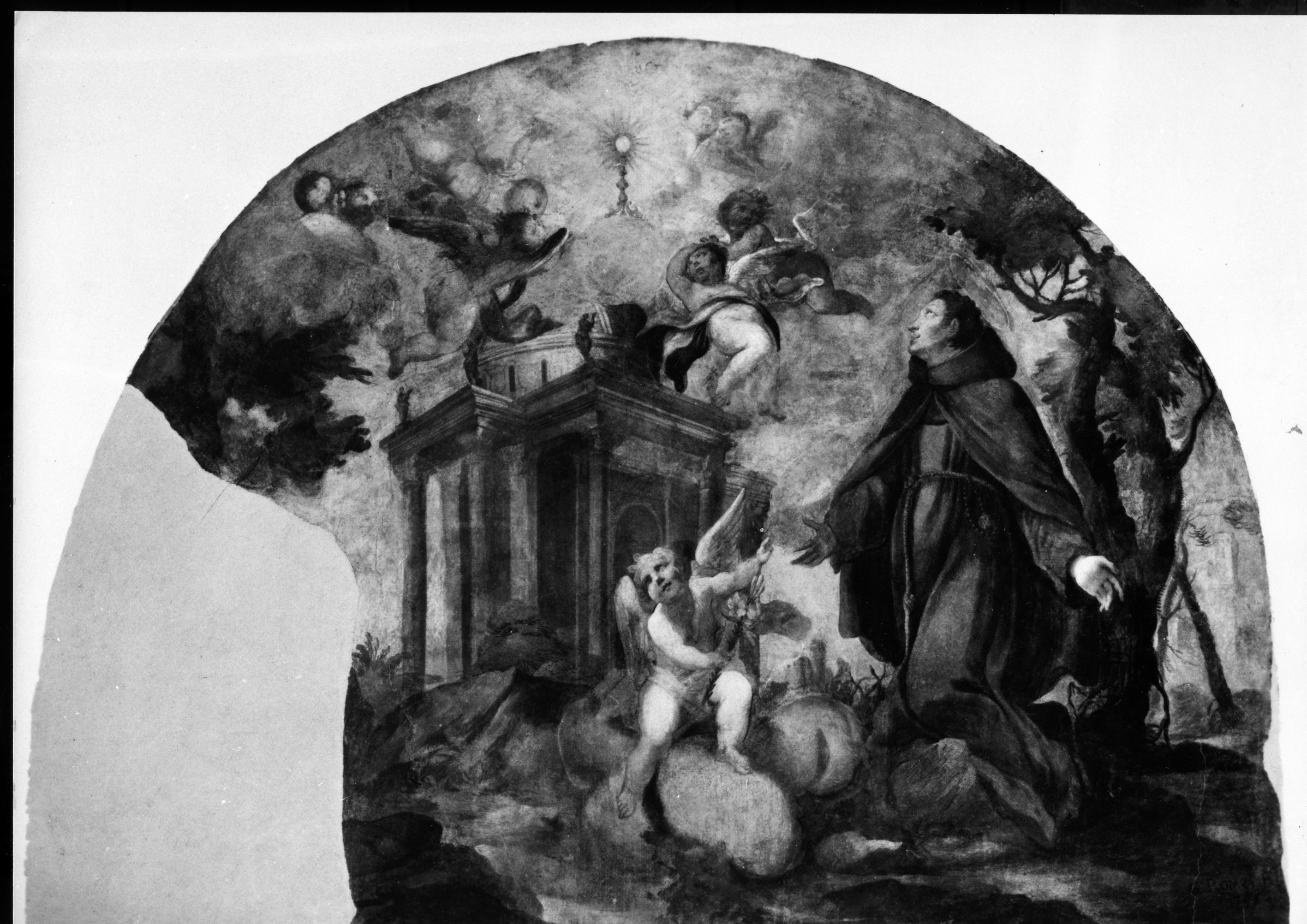 San Pasquale Baylon adora il Corpo eucaristico (dipinto murale) di Romei R (terzo quarto sec. XVIII)