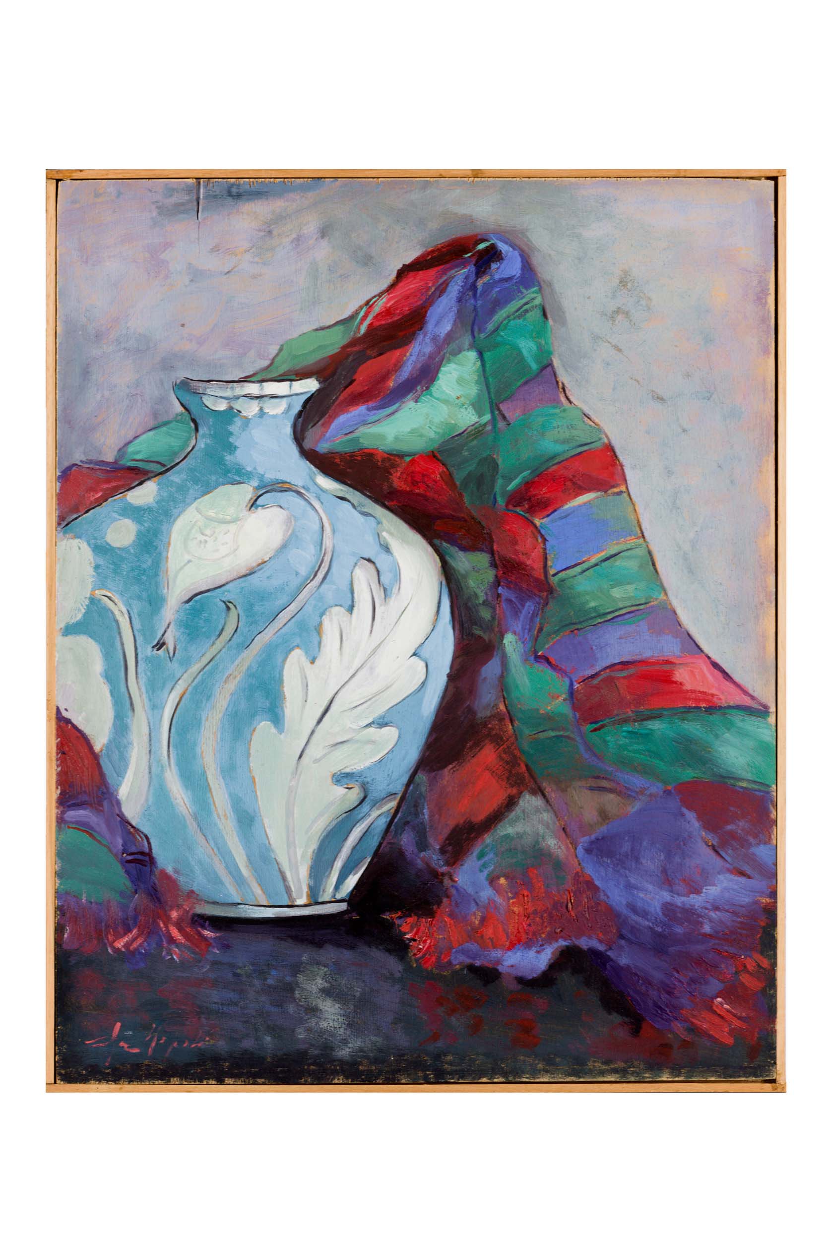 sciarpa con vaso, sciarpa con vaso (dipinto) di Olga Napoli - ambito salernitano (prima metà XX)
