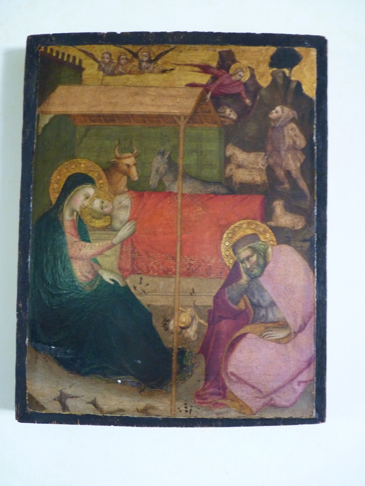 Natività con l'annuncio ai pastori (dipinto, opera isolata) di Maestro della Madonna Strauss (sec. XIV)