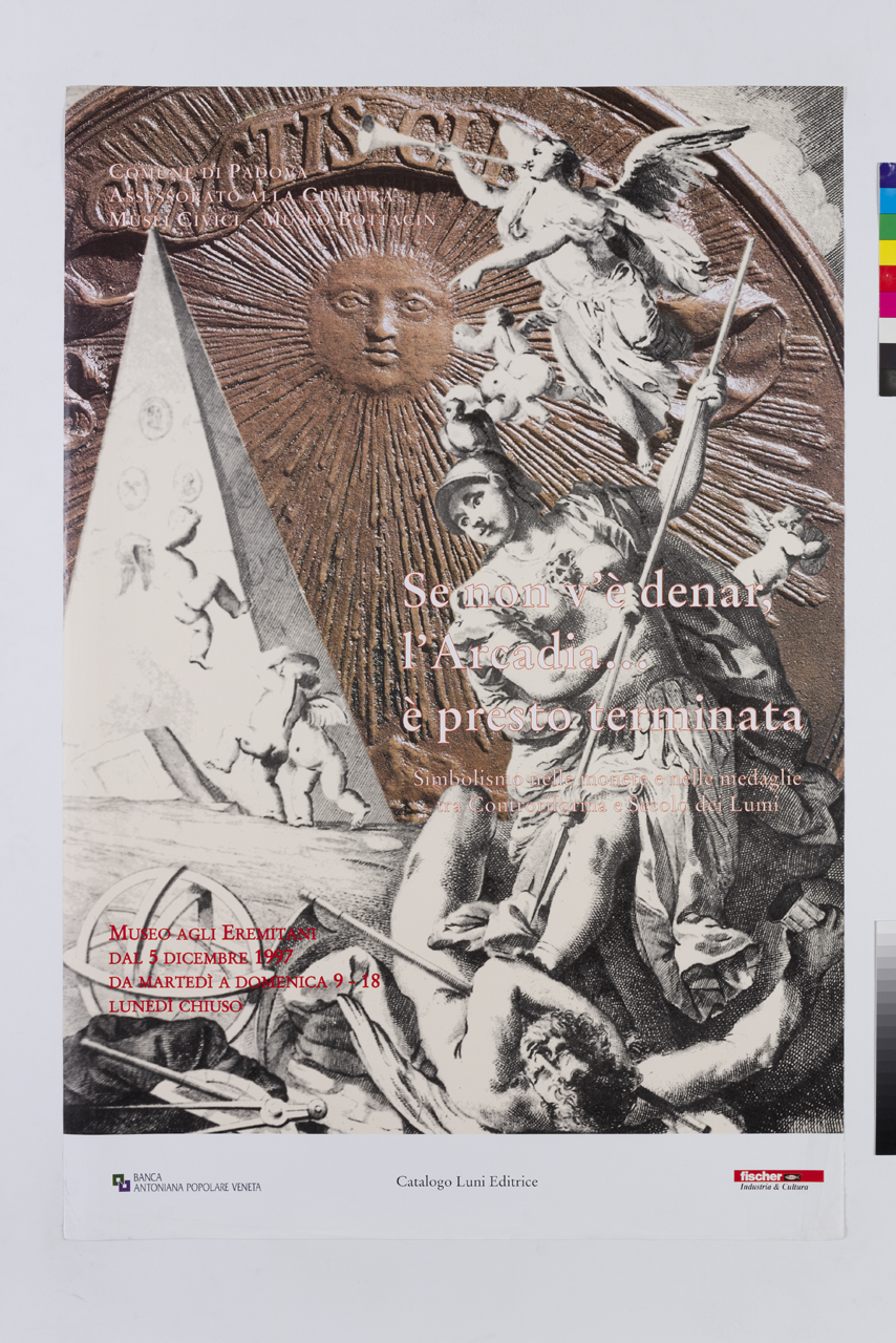rovescio della medaglia di Clemente XI di Ermenegildo Hamerani e stampa con Minerva che sconfigge Saturno dal Museum Mazuchellianum (manifesto) - ambito veneto (XX)