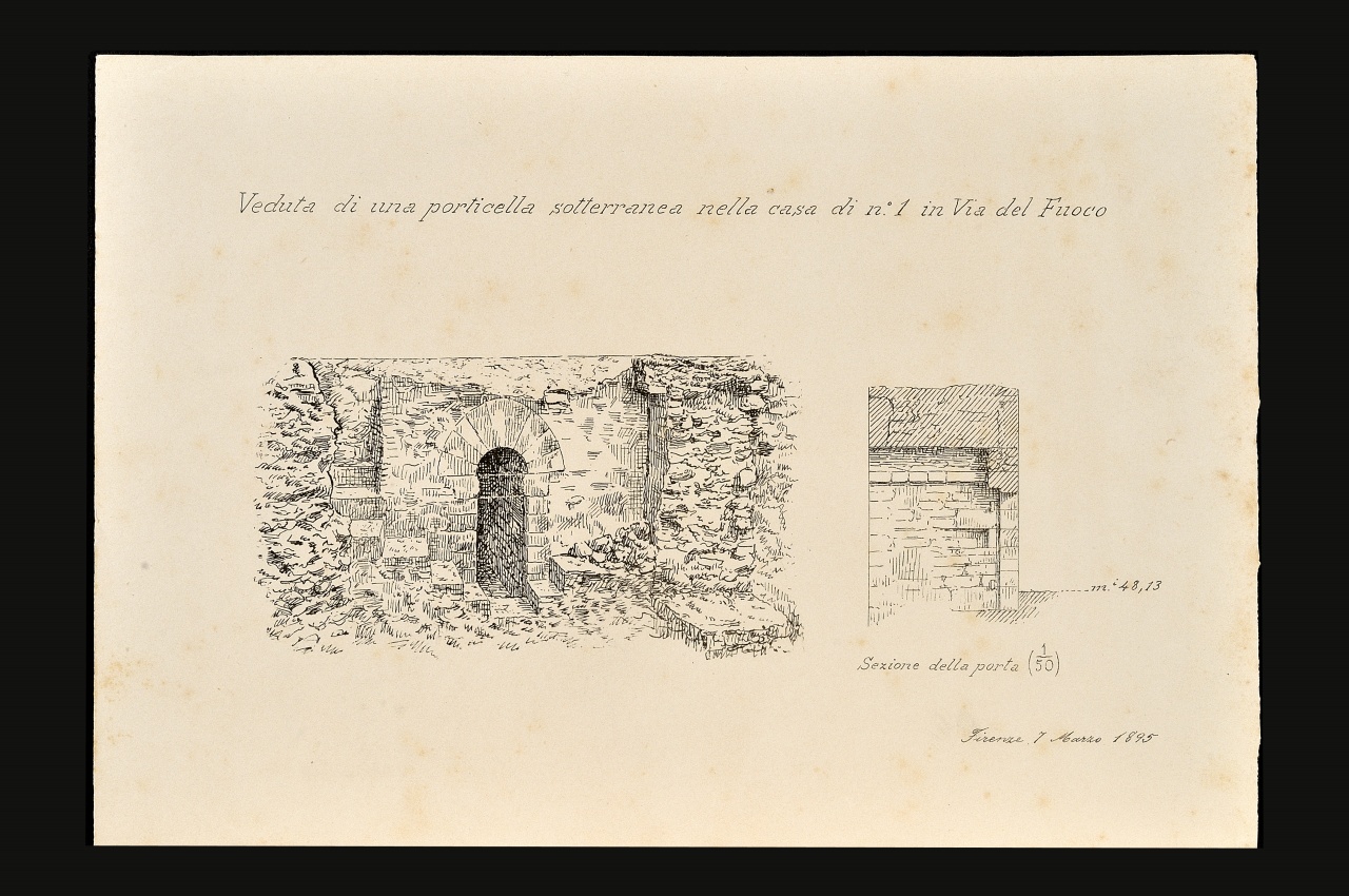 Veduta di una porta sotterranea (stampa) - ambito fiorentino (fine sec. XIX)