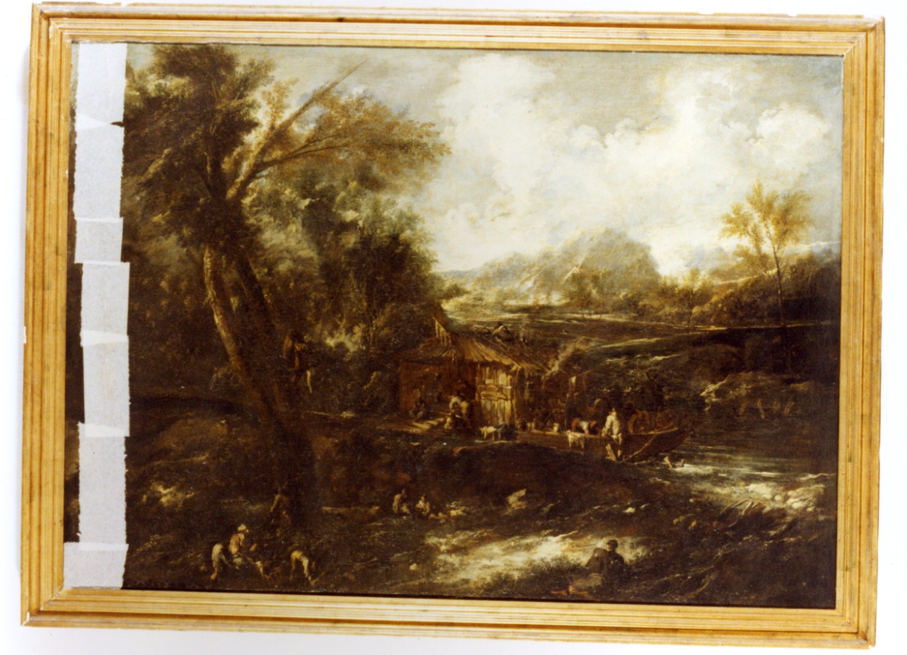 Paesaggio con lavandaie, paesaggio (dipinto) di Magnasco Alessandro (attribuito) (fine/ inizio secc. XVII/ XVIII)