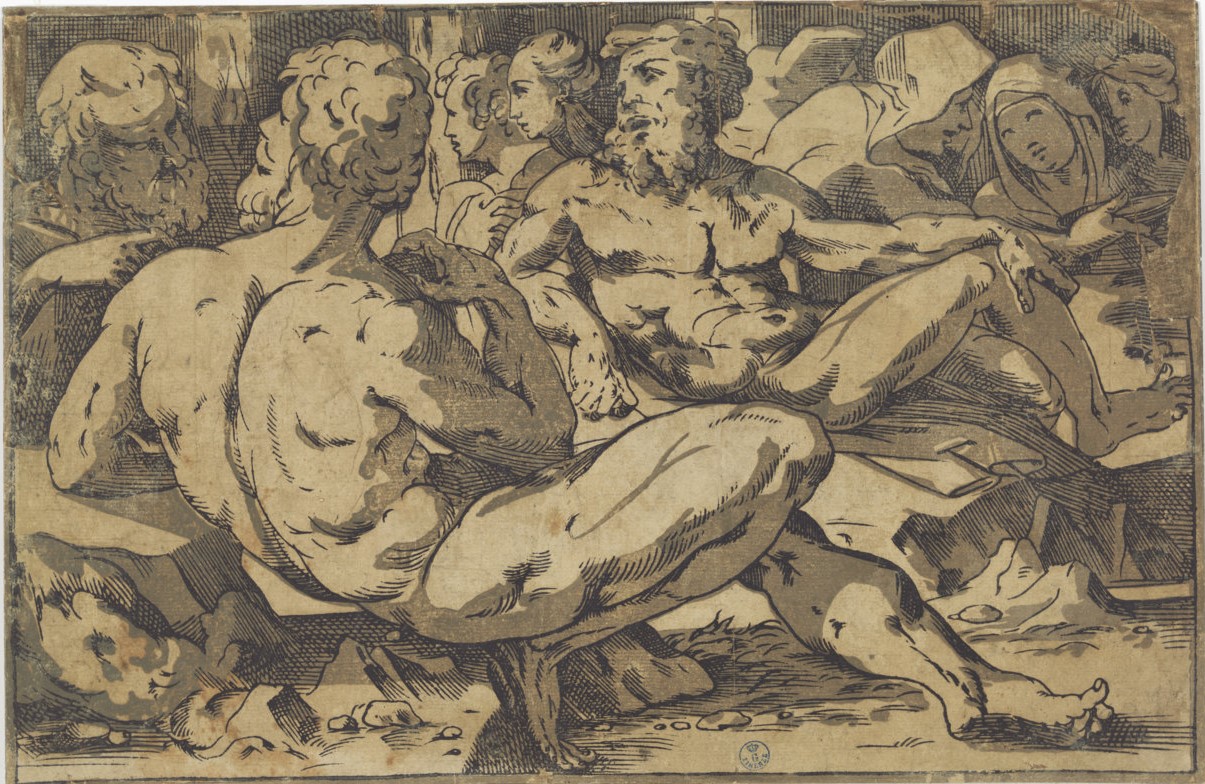 Gruppo di varie figure sedute (stampa controfondata) di Mecherino Domenico detto Beccafumi (attribuito), Andreani Andrea (attribuito) (fine XVI)