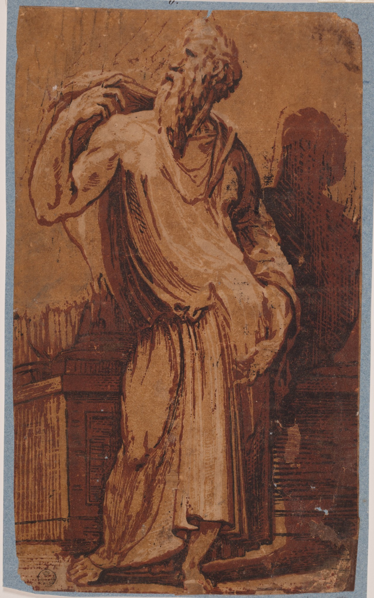 Apostolo e basi di colonne (stampa controfondata) di Mecherino Domenico detto Beccafumi (attribuito) (secondo quarto XVI)