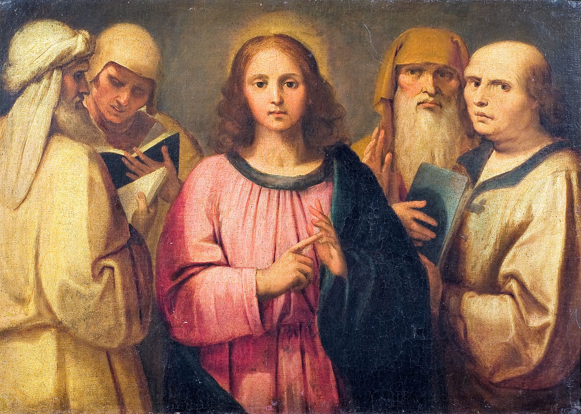 Cristo tra i dottori (dipinto, opera isolata) di Cesari Giuseppe detto Cavalier d'Arpino (cerchia) - ambito lombardo (primo quarto XVII)