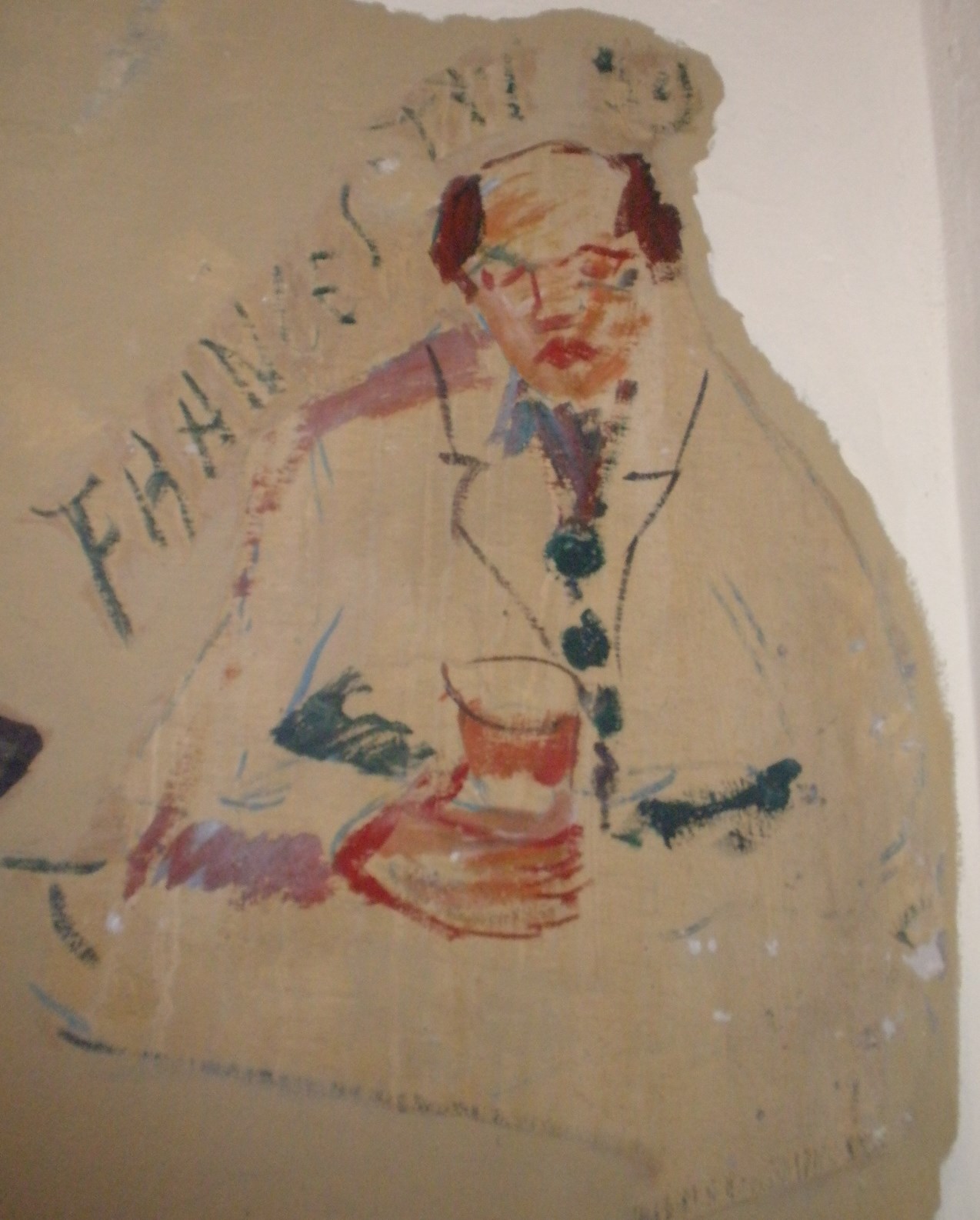Pittura raffigurante un uomo con un bicchiere in mano (dipinto) di Francesetti Nello (XX)