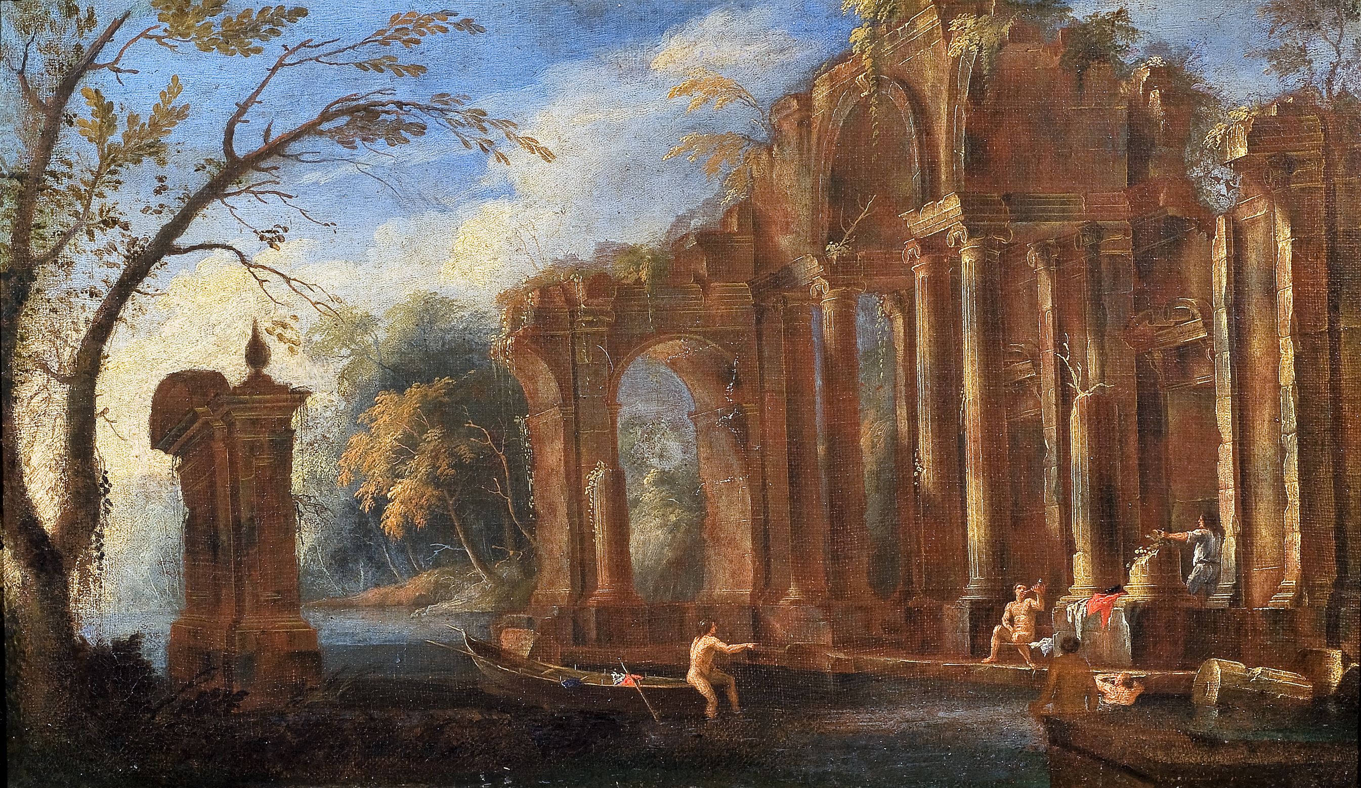 Capriccio architettonico con bagnanti (dipinto, ciclo) - ambito napoletano (prima metà XVIII)