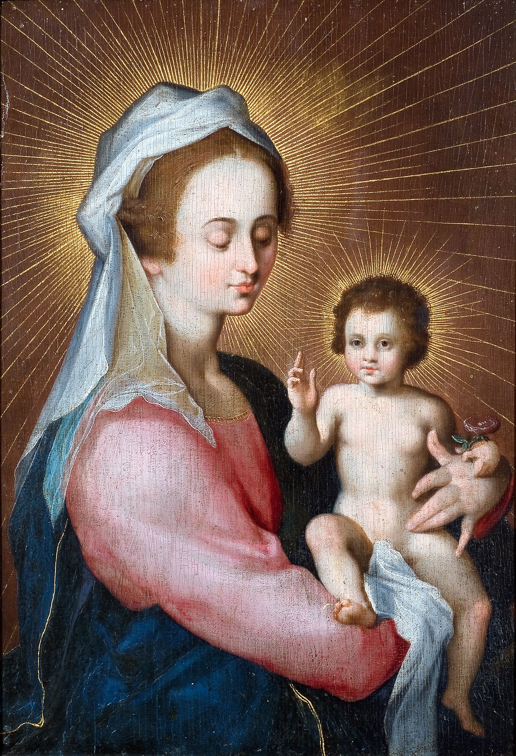 Madonna col Bambino benedicente (dipinto, opera isolata) di Muller Jan (maniera) - ambito fiammingo (fine/ inizio XVI-XVII)