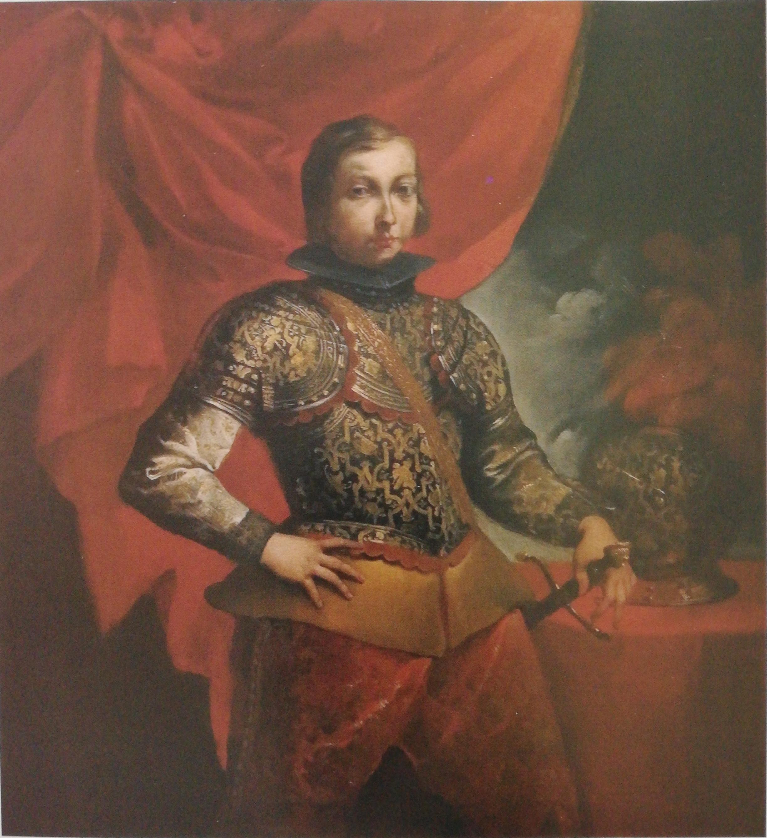 Ritratto di giovane armato, ritratto di giovane anonimo (dipinto, opera isolata) di Borzone Luciano (attribuito) (anni trenta XVII)