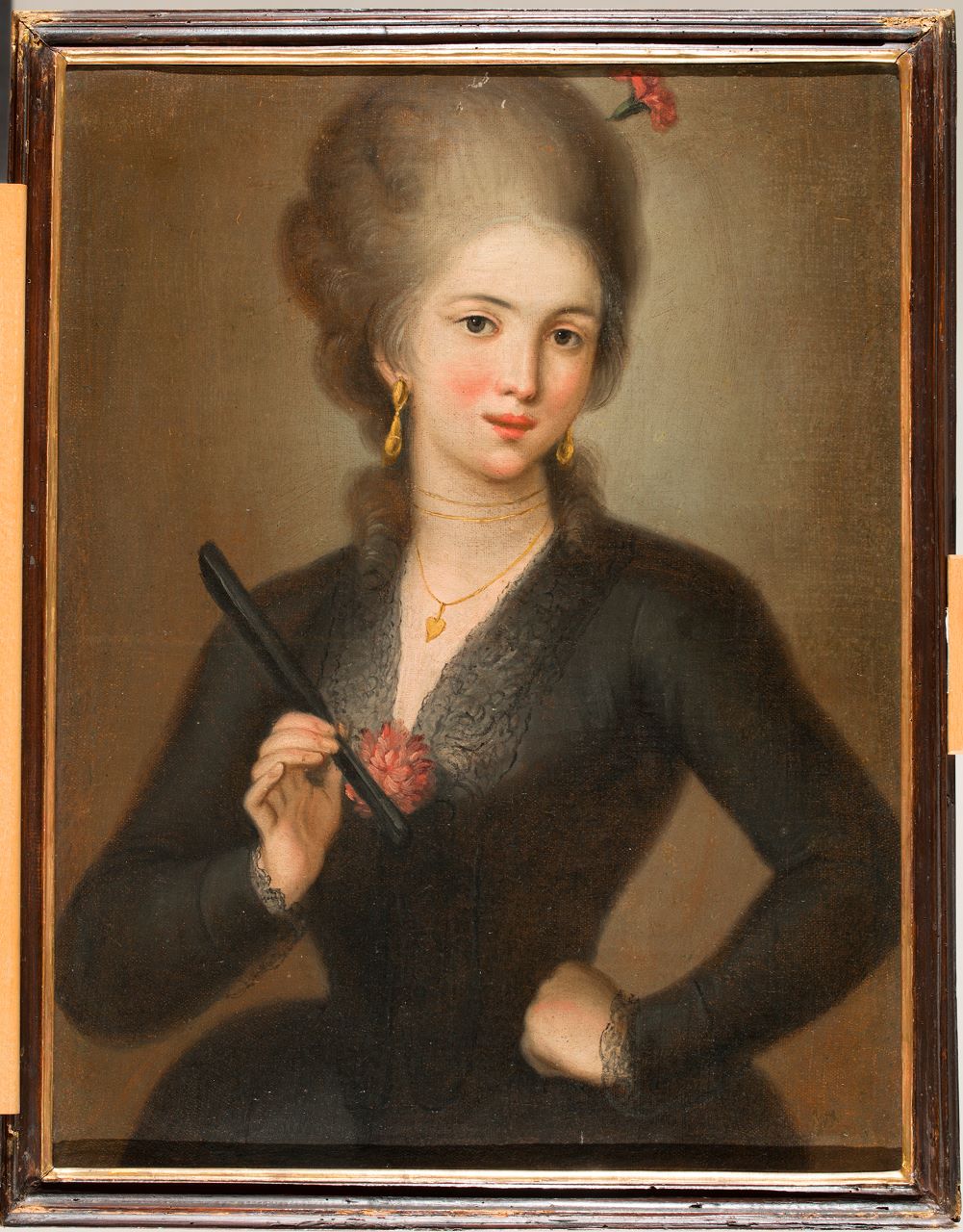 Dama con ventaglio, figura femminile (dipinto, opera isolata) di Lazzari Sebastiano (XVIII)