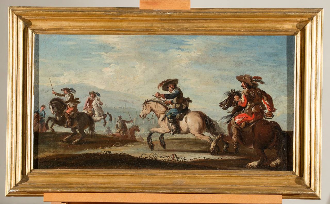 Battaglia, cavalli e cavalieri (dipinto, opera isolata) di Simonini Francesco Antonio (XVIII)