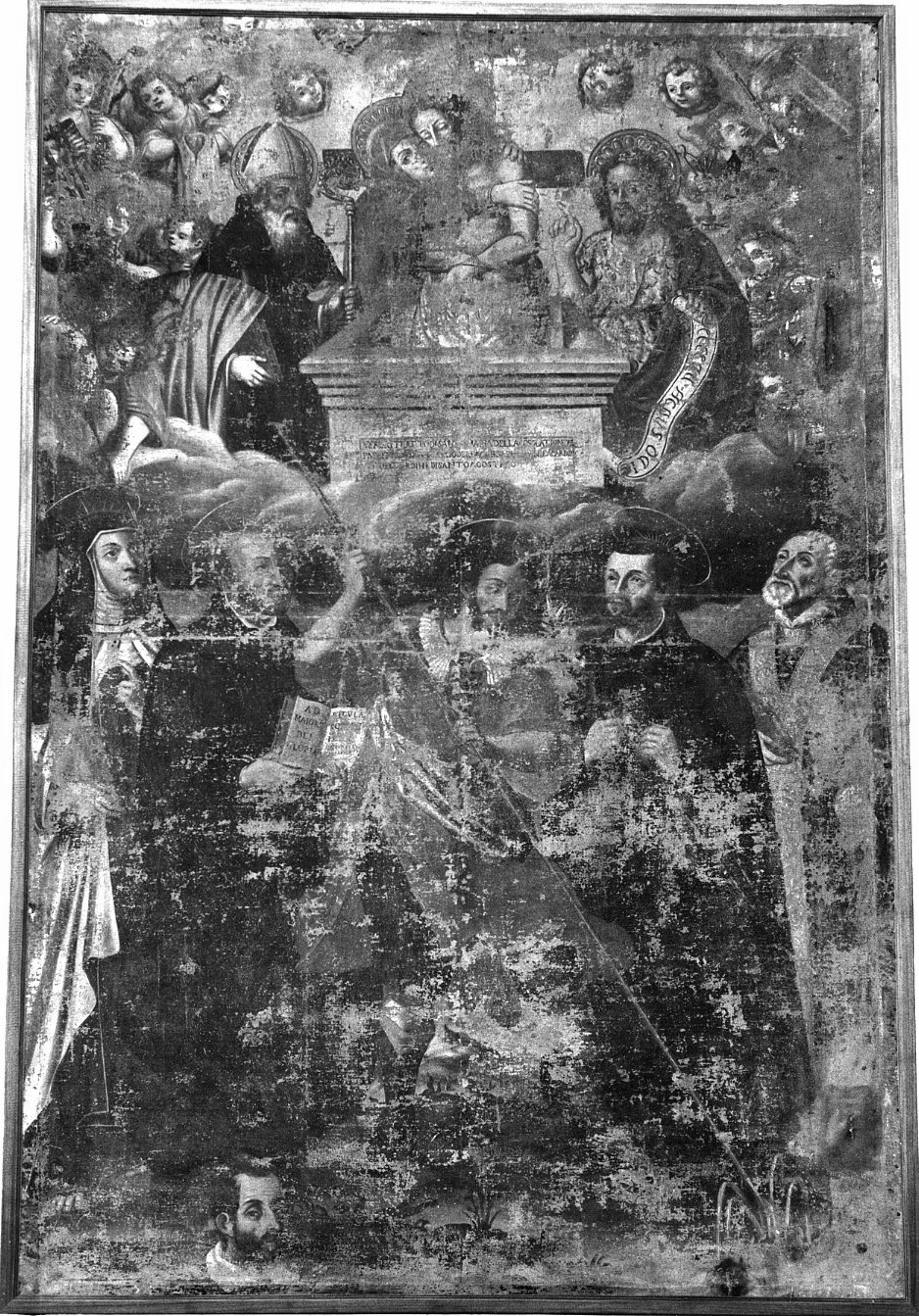 La Pietà tra San Nicola di Bari e San Giovanni Battista, angeli, santi e un donatore (Santa Maria della Consolazione) (dipinto) - ambito molisano (sec. XVII)