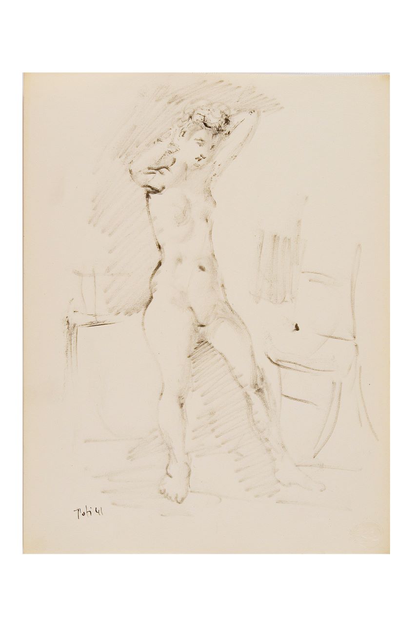 Senza titolo, nudo femminile (disegno, opera isolata) di Scialoja Toti (secondo quarto XX)