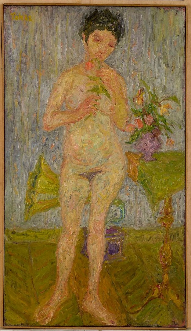 Nudino con fiore, nudo femminile (dipinto, opera isolata) di Scialoja Toti - ambito italiano (secondo quarto XX)
