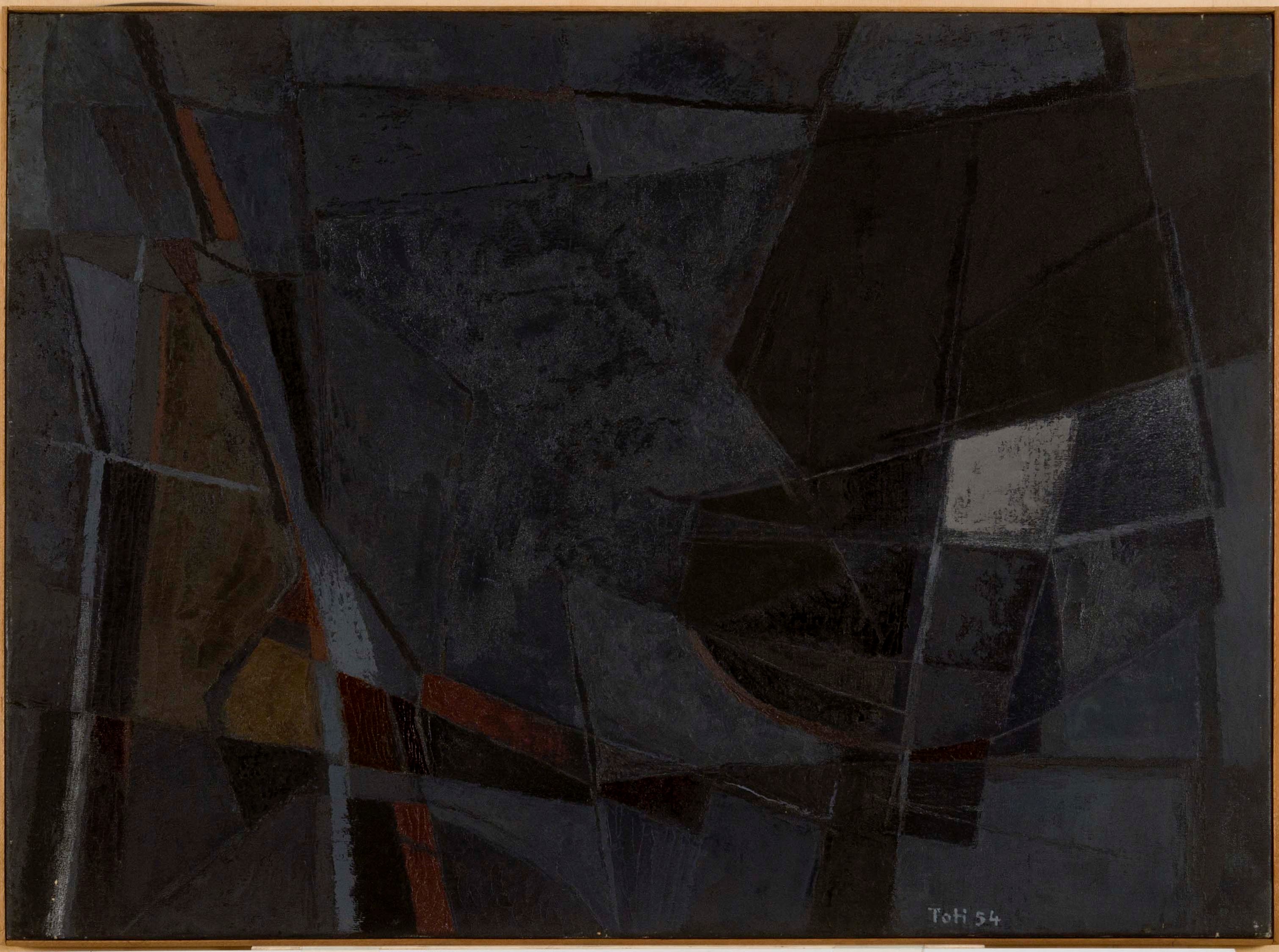 Asfalto notturno, composizione astratta (dipinto, opera isolata) di Scialoja Toti - ambito italiano (metà XX)