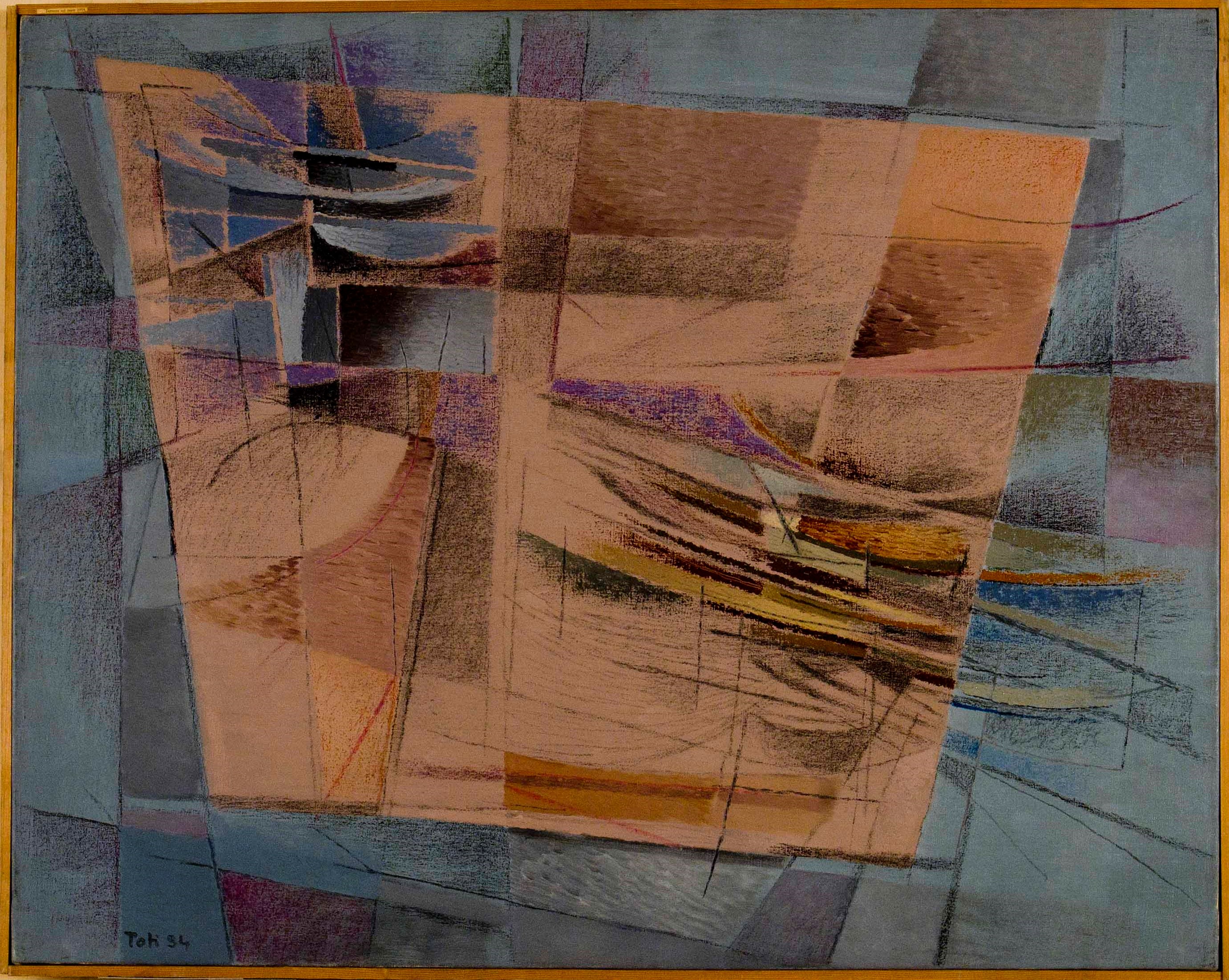 Terazza sul mare, composizione astratta (dipinto, opera isolata) di Scialoja Toti - ambito italiano (metà XX)