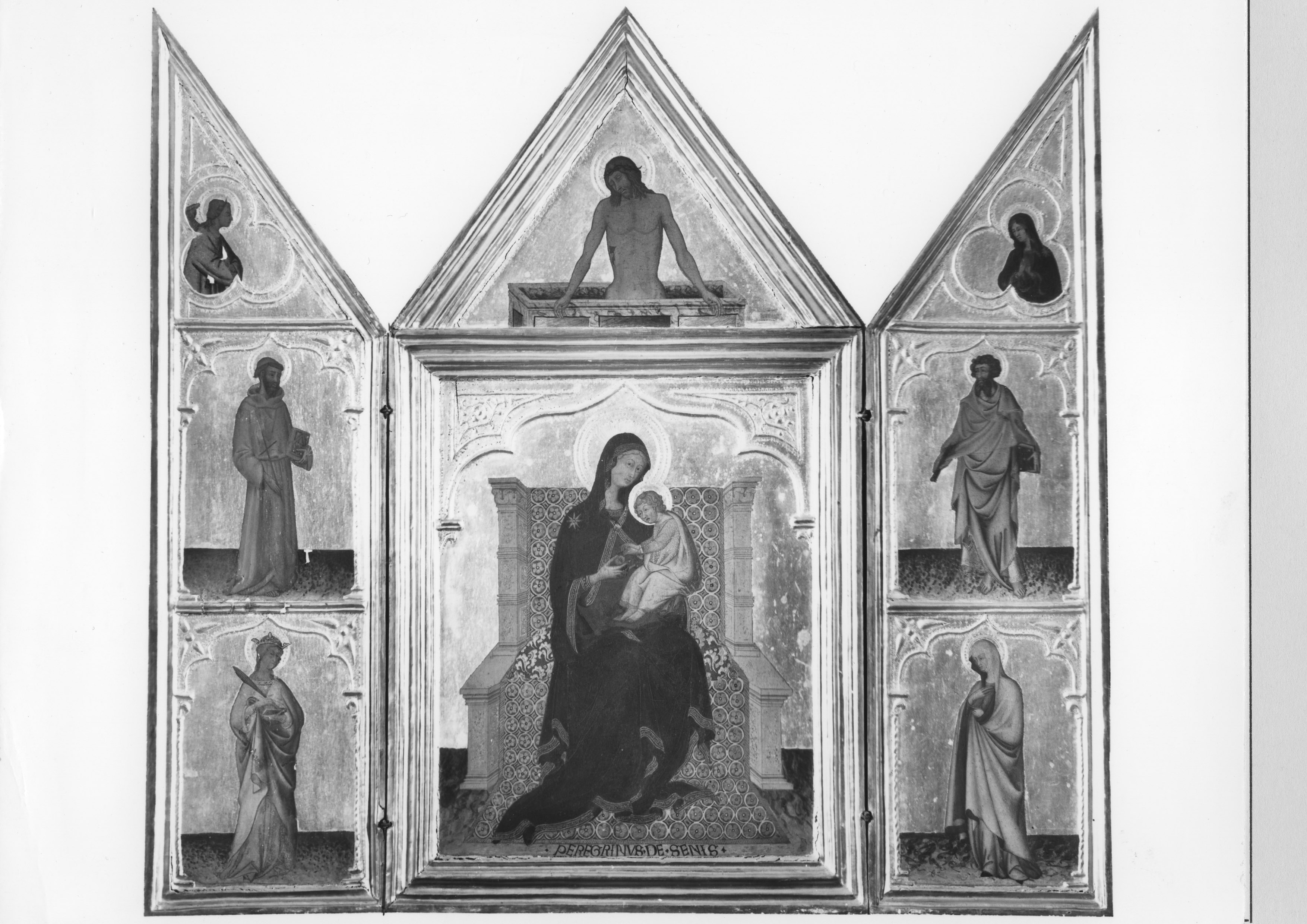 Madonna con Bambino, Santi, Cristo in pietà, Annunciazione (trittico, opera isolata) di Rossini Pellegrino di Mariano (attribuito) (metà XV)