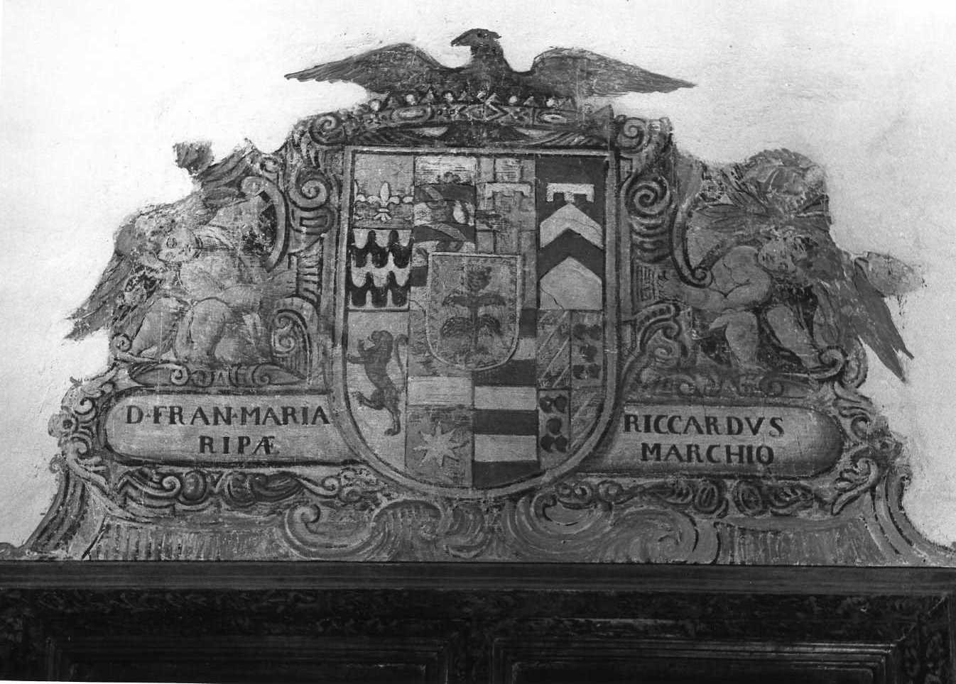 stemma di Francesco Maria Riccardo, duca di Ripalimosani (decorazione pittorica, pendant) - ambito Italia meridionale (sec. XVII)