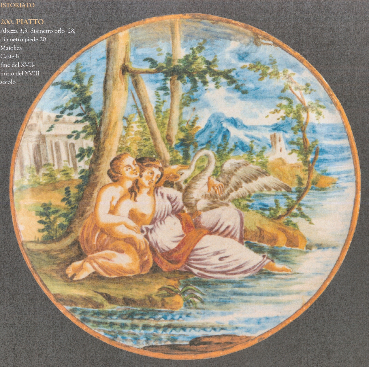 Leda con il cigno (piatto, opera isolata) - bottega di Castelli (fine/ inizio XVII-XVIII)