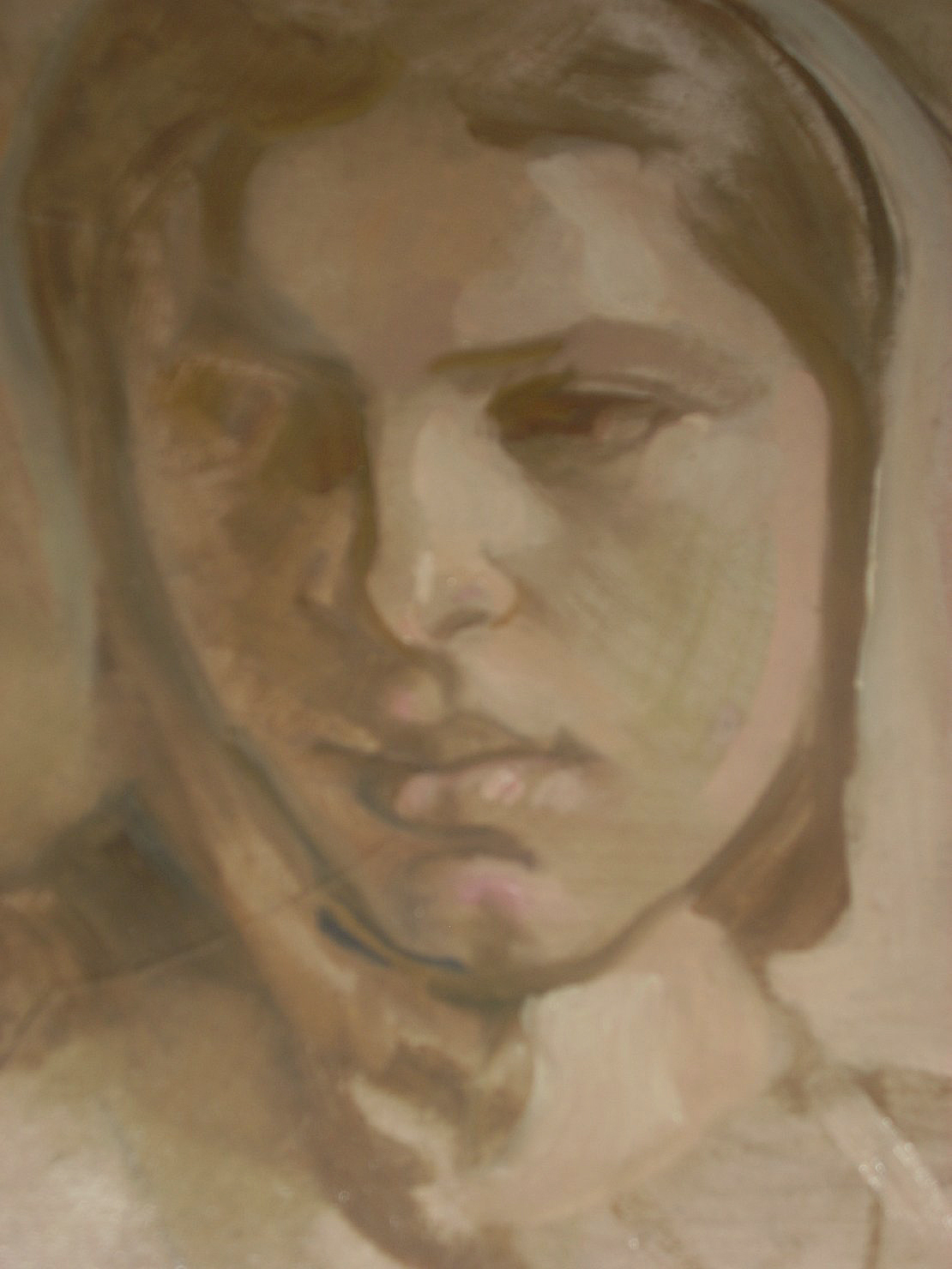 Contadina con fazzoletto, ritratto di donna (dipinto) di Ciamarra Elena (terzo quarto sec. XX)