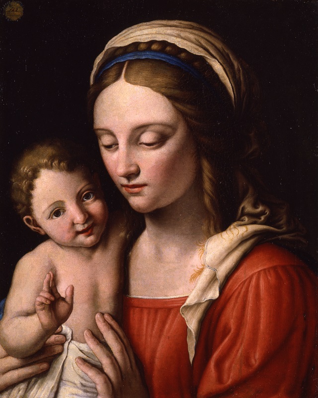 Madonna col Bambino (dipinto, opera isolata) di Salvi Giovanni Battista detto Sassoferrato (bottega) (ultimo quarto XVII)