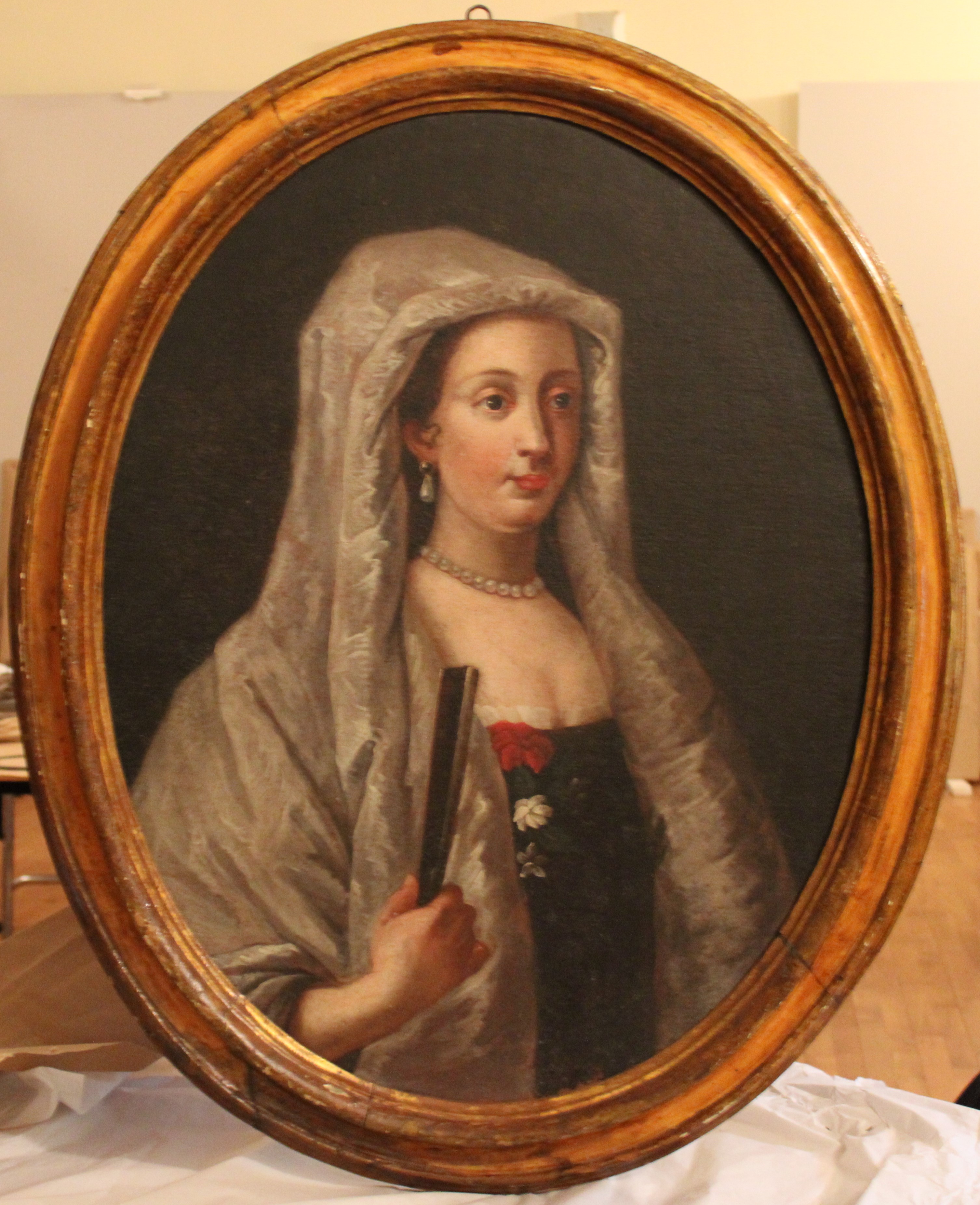 L'inganno celato, ritratto di donna con ventaglio (dipinto) di Tempesti Giovanni Battista (attribuito) (XVIII)