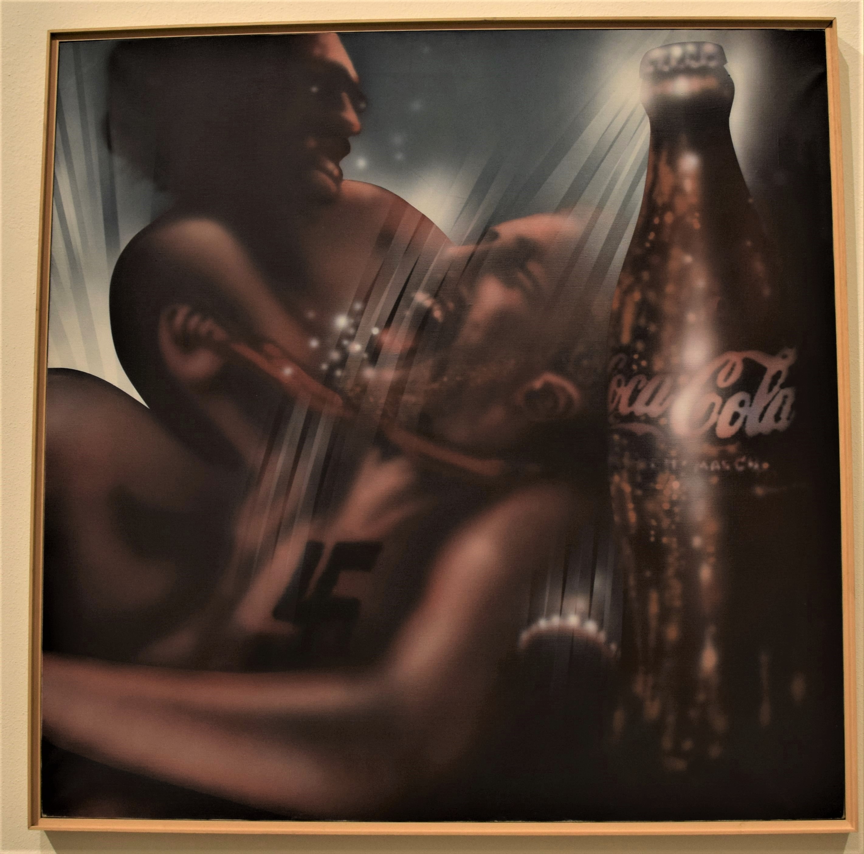 Morte di Jo, bottiglia di coca cola con due uomini (dipinto) di Baratella Paolo (XX)