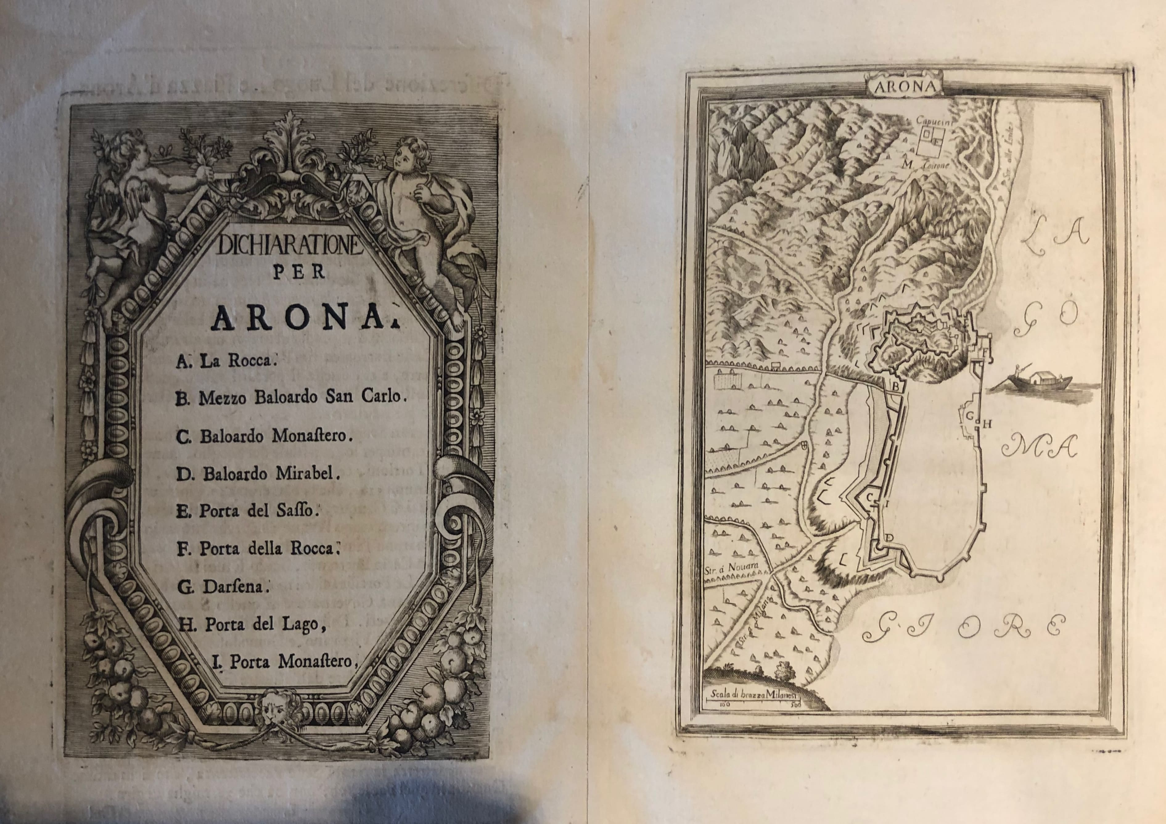 Descrizione e mappa di Arona (stampa) - ambito lombardo (sec. XVII)