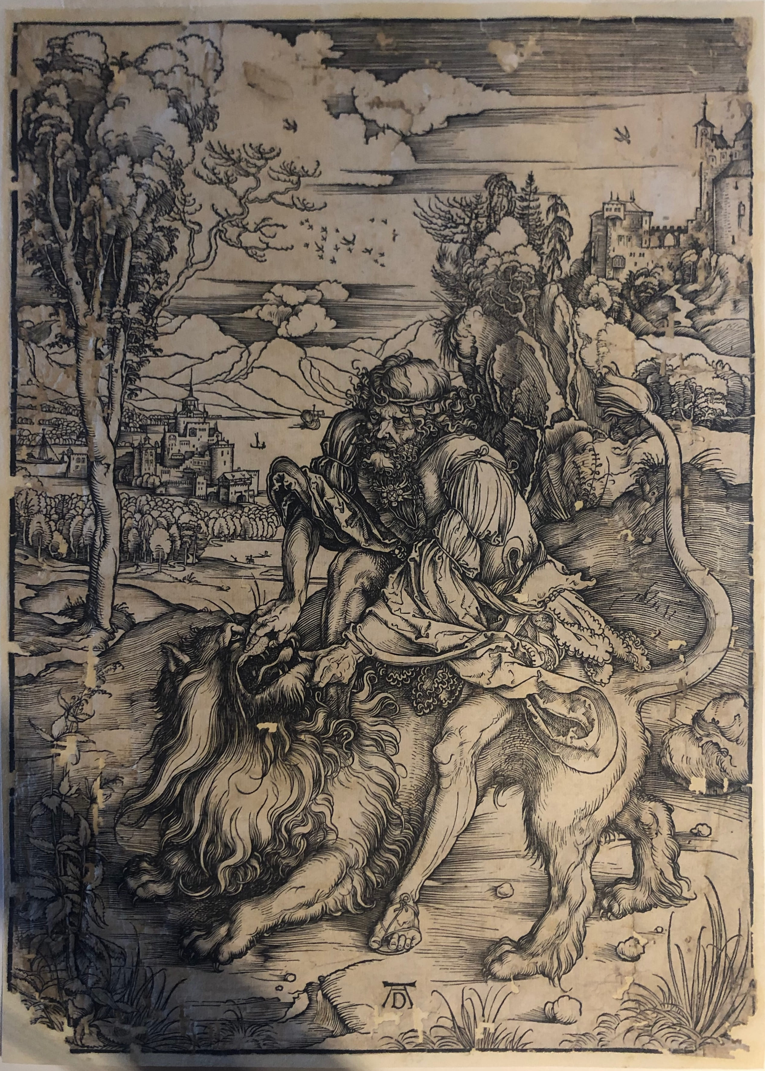 Sansone e il leone (stampa) di Dürer Albrecht - ambito tedesco (sec. XV)