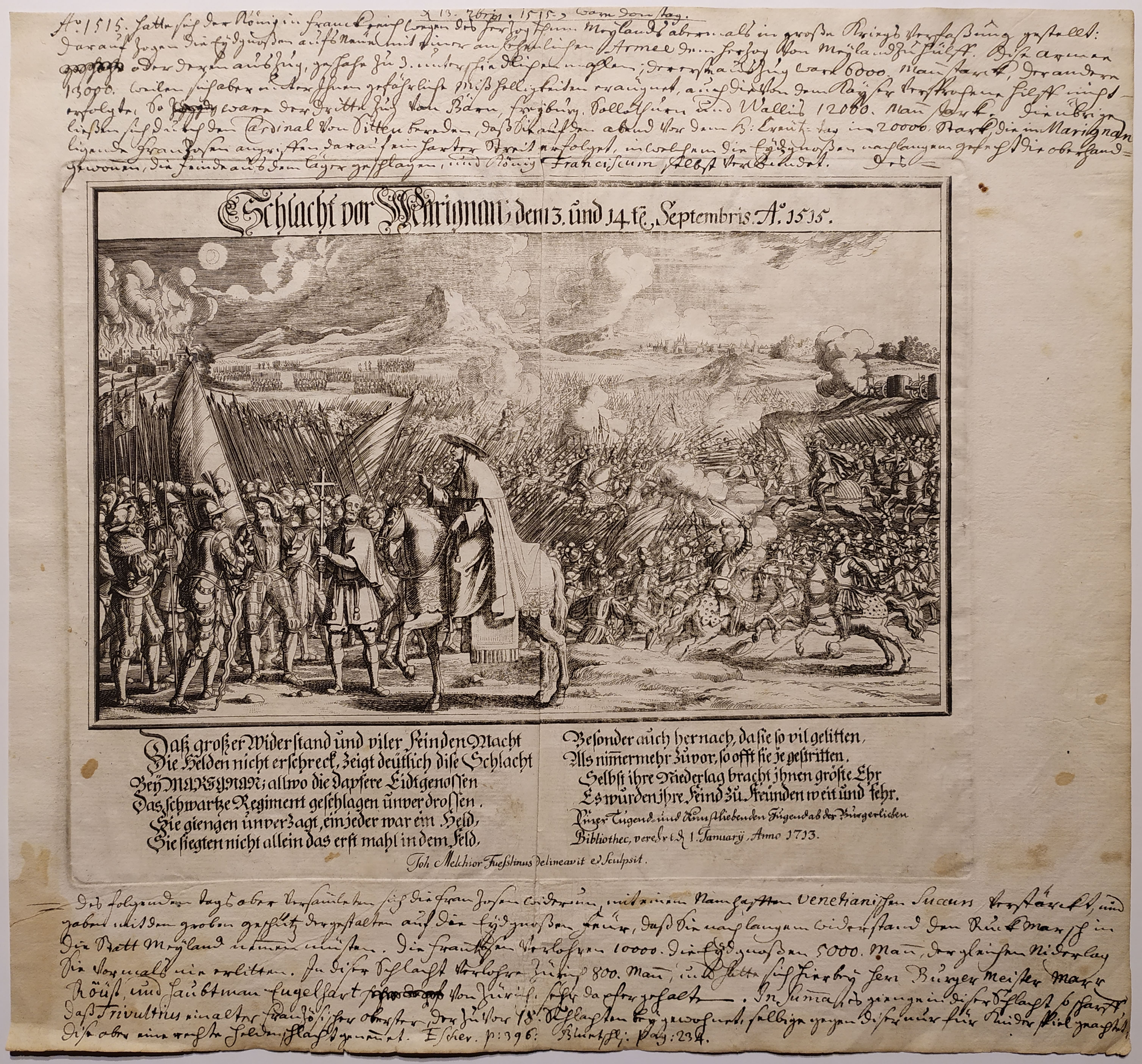 Battaglia di Marignano (stampa) di Füssli Johann Melchior - ambito svizzero (sec. XVIII)