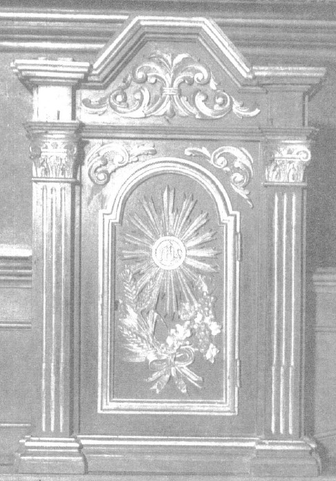 Ostia gloriosa, spighe e uva, e motivi decorativi architettonici (tabernacolo - a frontale architettonico, opera isolata) - ambito lombardo (XIX)