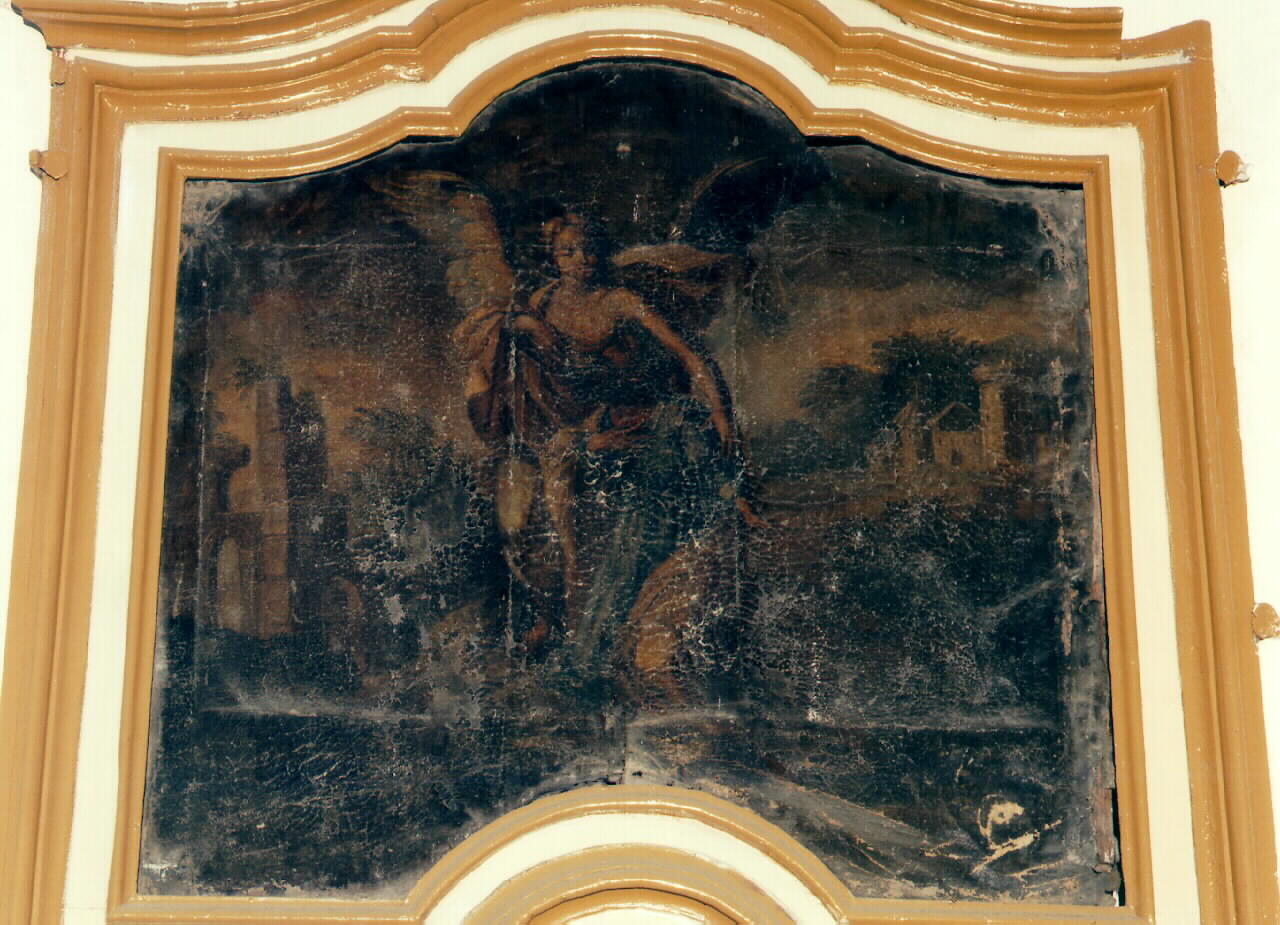 angelo, figura maschile e rovine di citta' (dipinto) - ambito siciliano (Prima metà sec. XVIII)