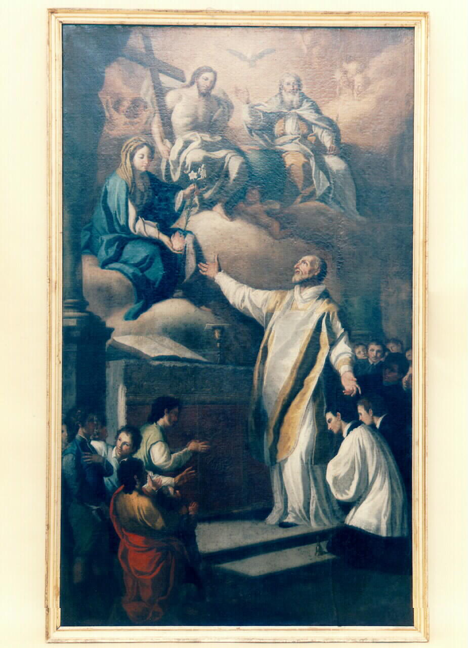 Sant'Ignazio di Loyola riceve dalla Madonna il giglio e la fiammma (dipinto) - ambito siciliano (Seconda metà sec. XVIII)