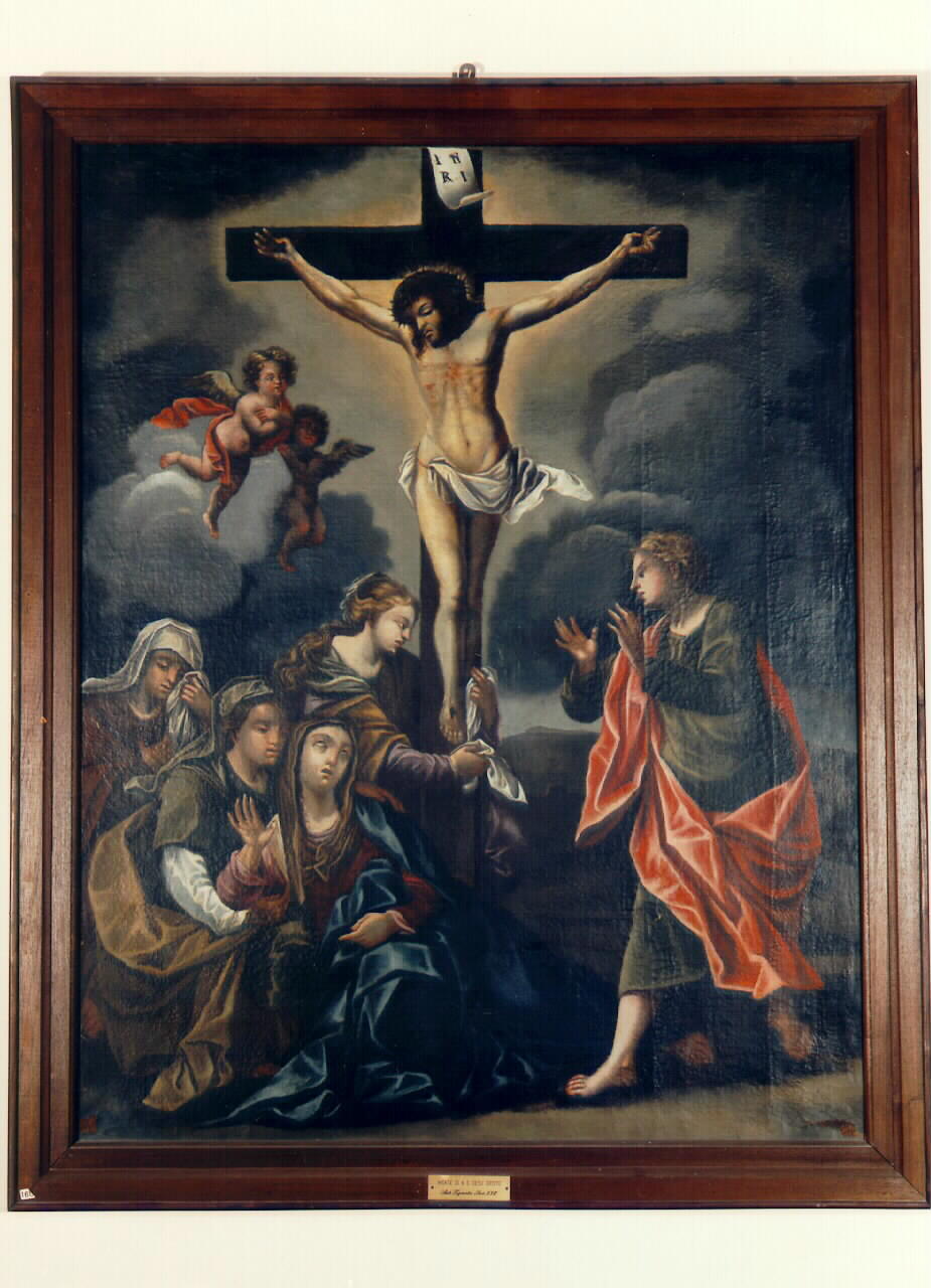crocifissione di Cristo con la Madonna, San Giovanni evangelista, Santa Maria Maddalena e pie donne (dipinto) - ambito siciliano (Seconda metà sec. XVII)