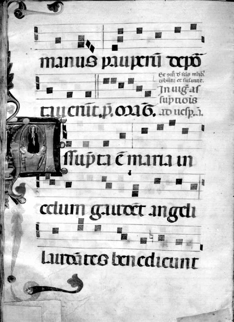 assunzione della Madonna, lettera A (miniatura) di Pacino di Buonaguida (bottega) (sec. XIV)