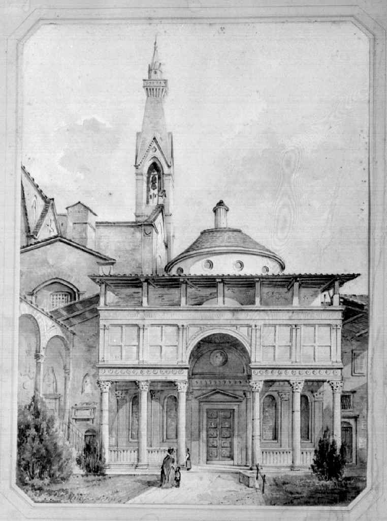 veduta della cappella Pazzi in S. Croce a Firenze (dipinto) - ambito fiorentino (sec. XIX)