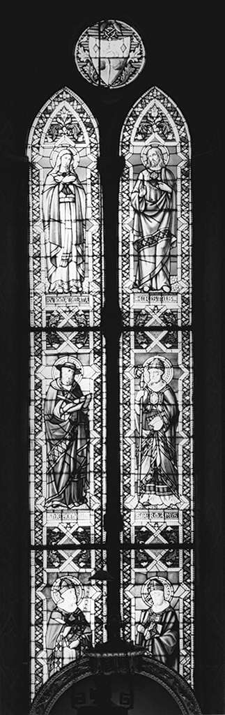 Cristo, Madonna Immacolata e santi (vetrata) - manifattura fiorentina (sec. XIX)
