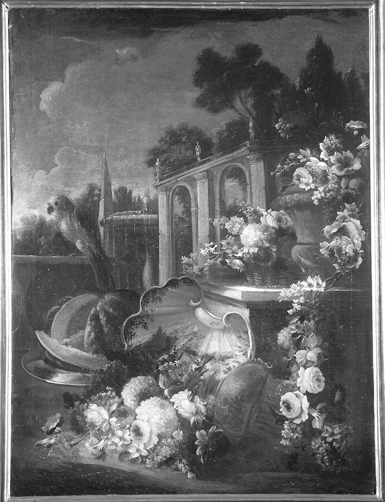 natura morta con pappagallo (dipinto) - ambito piemontese (sec. XVIII)