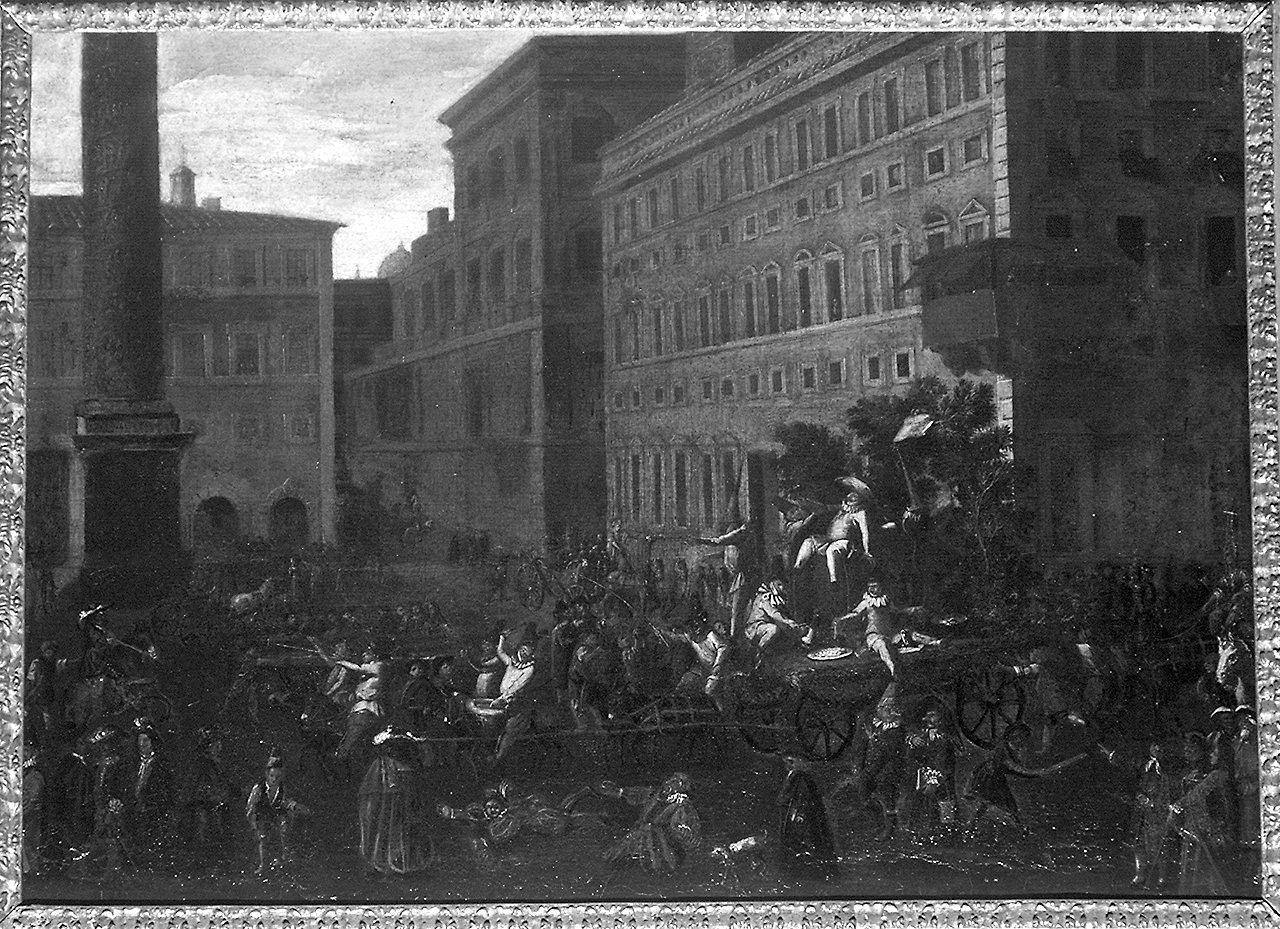 carnevale in una piazza a Roma (dipinto) - ambito romano (ultimo quarto sec. XVII)