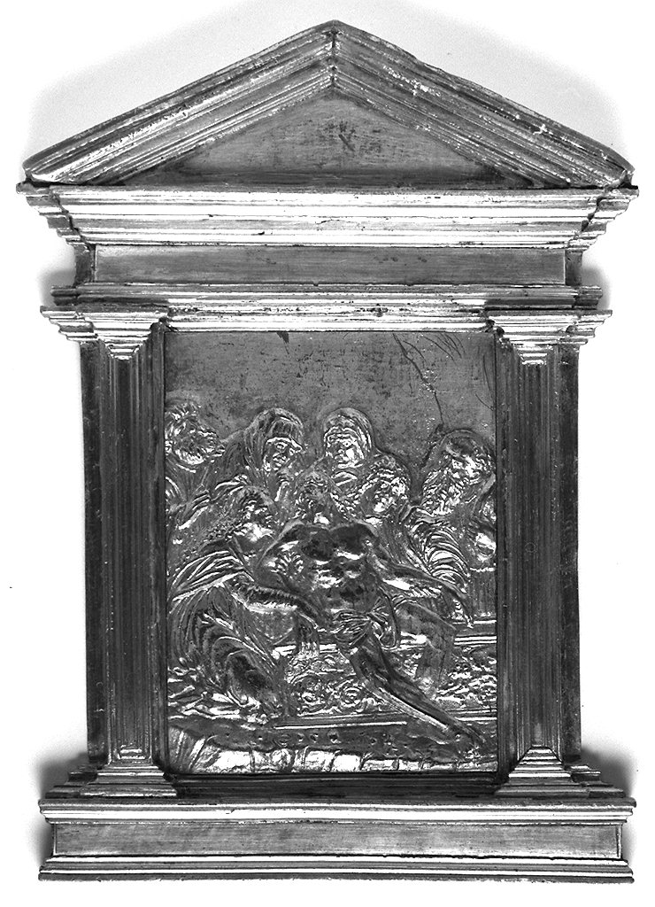deposizione di Cristo nel sepolcro (pace - a tavoletta, architettonica) - bottega italiana (inizio sec. XVI)