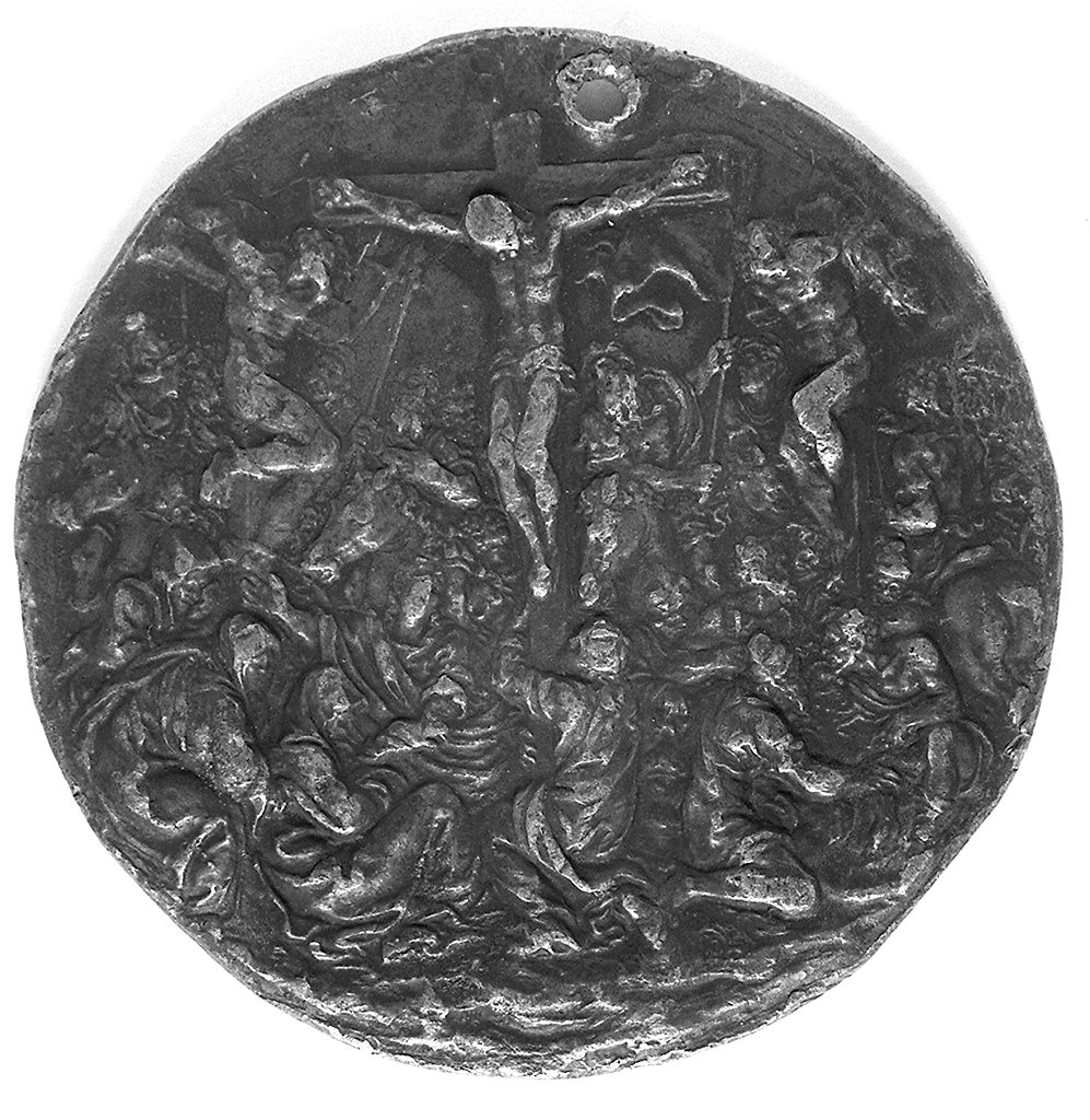 volto di Cristo/ crocifissione (medaglia) - bottega italiana (sec. XVI)