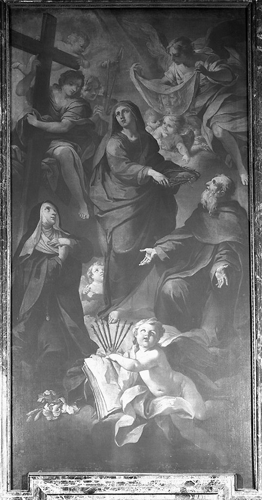 Madonna in gloria con Santa Giuliana Falconieri e San Filippo Benizi (dipinto) di Meucci Vincenzo (sec. XVIII)